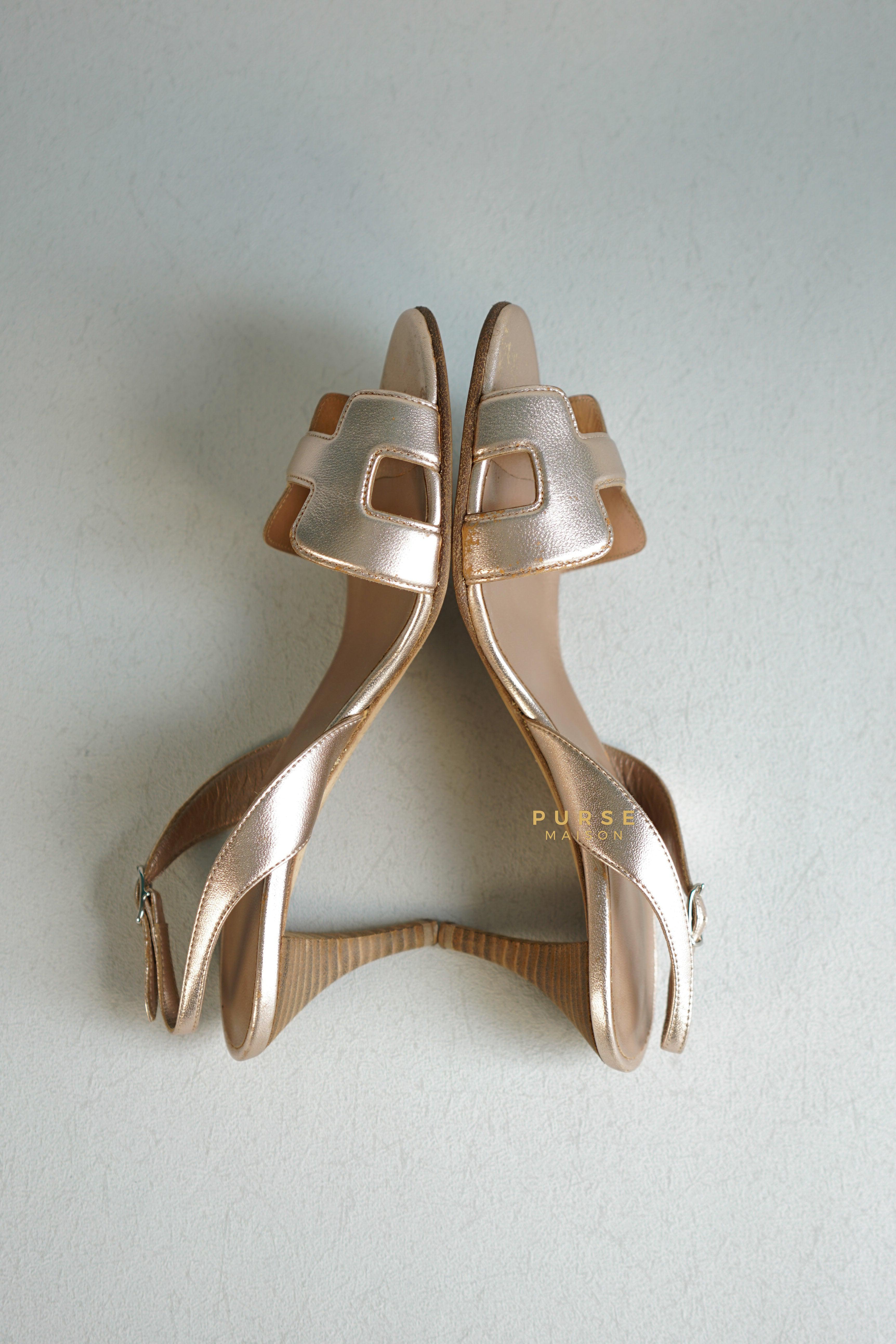 Hermes Metallic Bronze Leather Night 70 Slingback Sandals Size 36.5 EU | Purse Maison Luxury Bags Shop