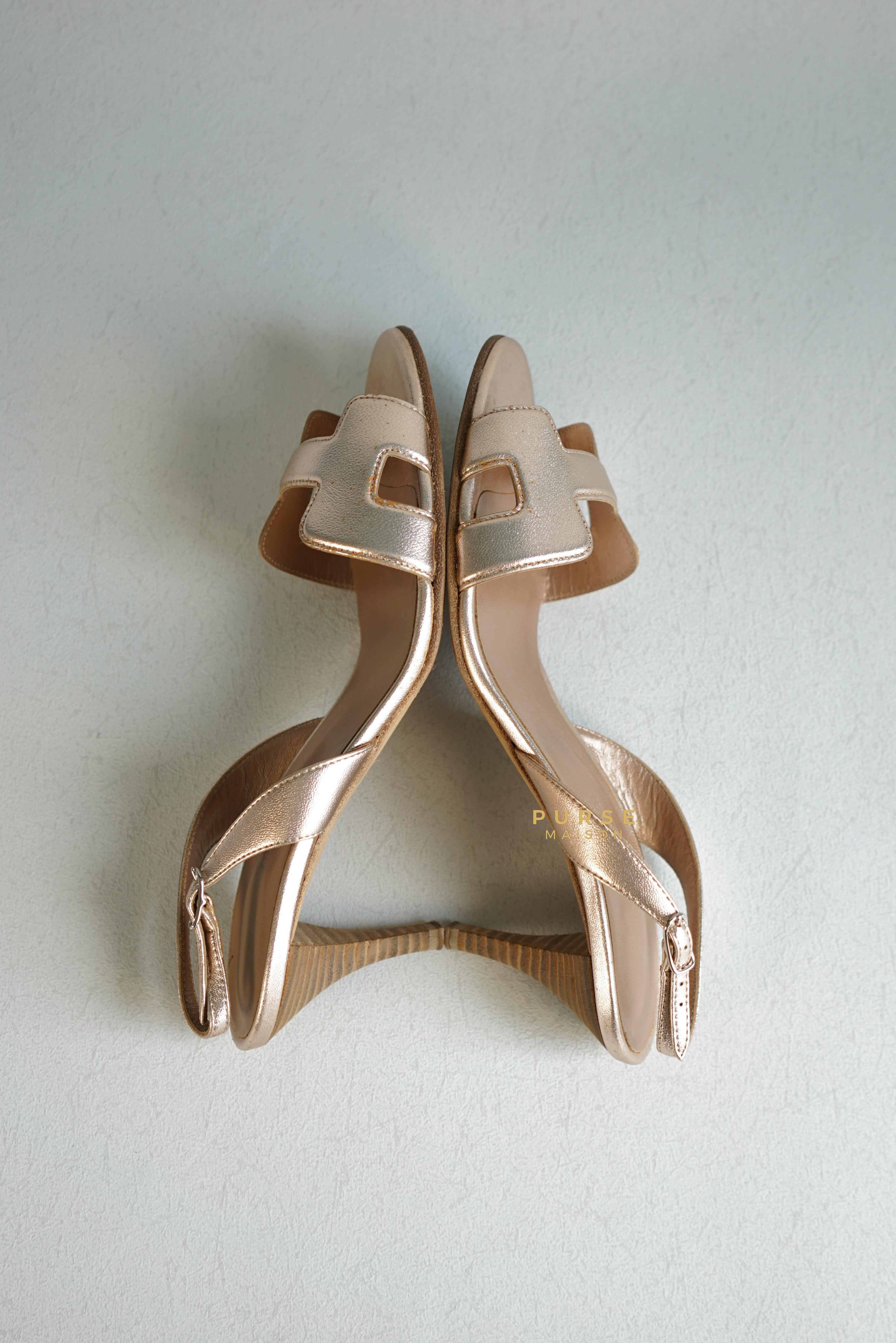 Hermes Metallic Bronze Leather Night 70 Slingback Sandals Size 36.5 EU | Purse Maison Luxury Bags Shop