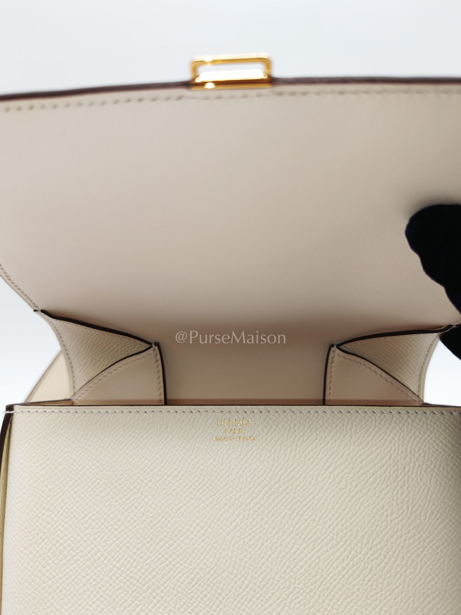 Hermes Mini Della Cavalleria in Nata Epsom Leather and Gold Hardware Stamp U (2022) | Purse Maison Luxury Bags Shop
