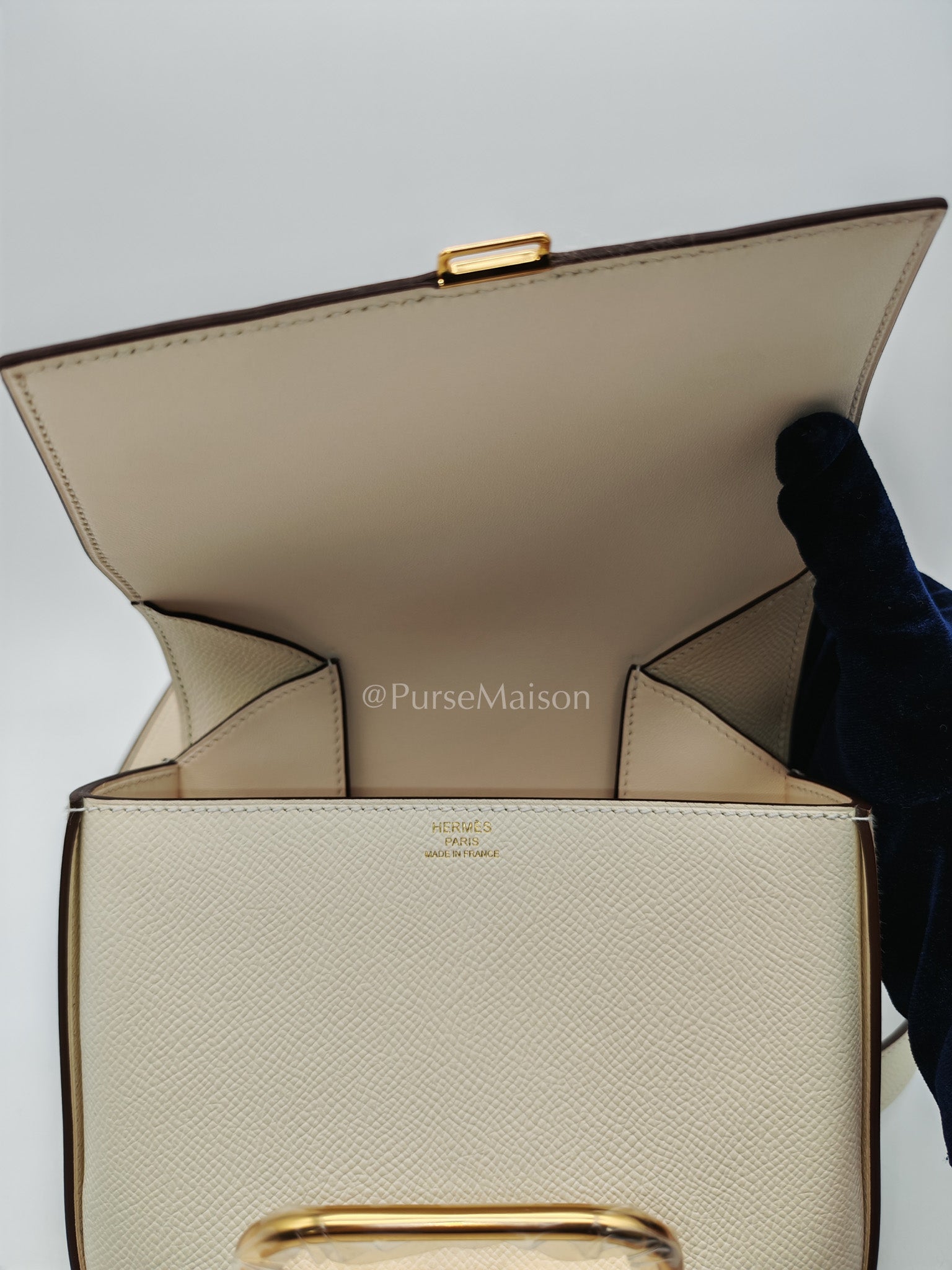 Hermes Mini Della Cavalleria in Nata Epsom Leather and Gold Hardware Stamp U (2022) | Purse Maison Luxury Bags Shop