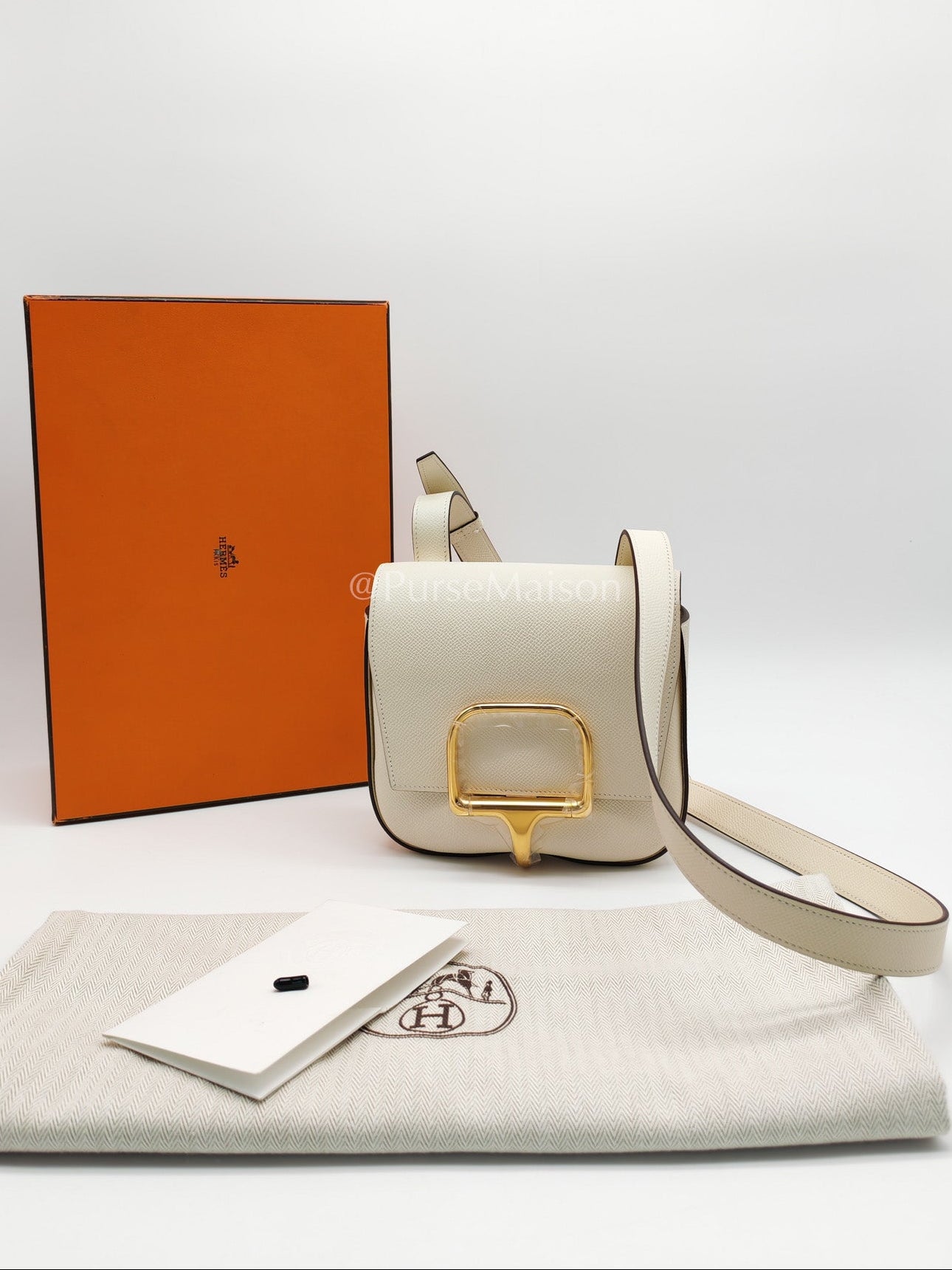 Hermes Mini Della Cavalleria in Nata Epsom Leather and Gold Hardware Stamp U (2022) | Purse Maison Luxury Bags Shop