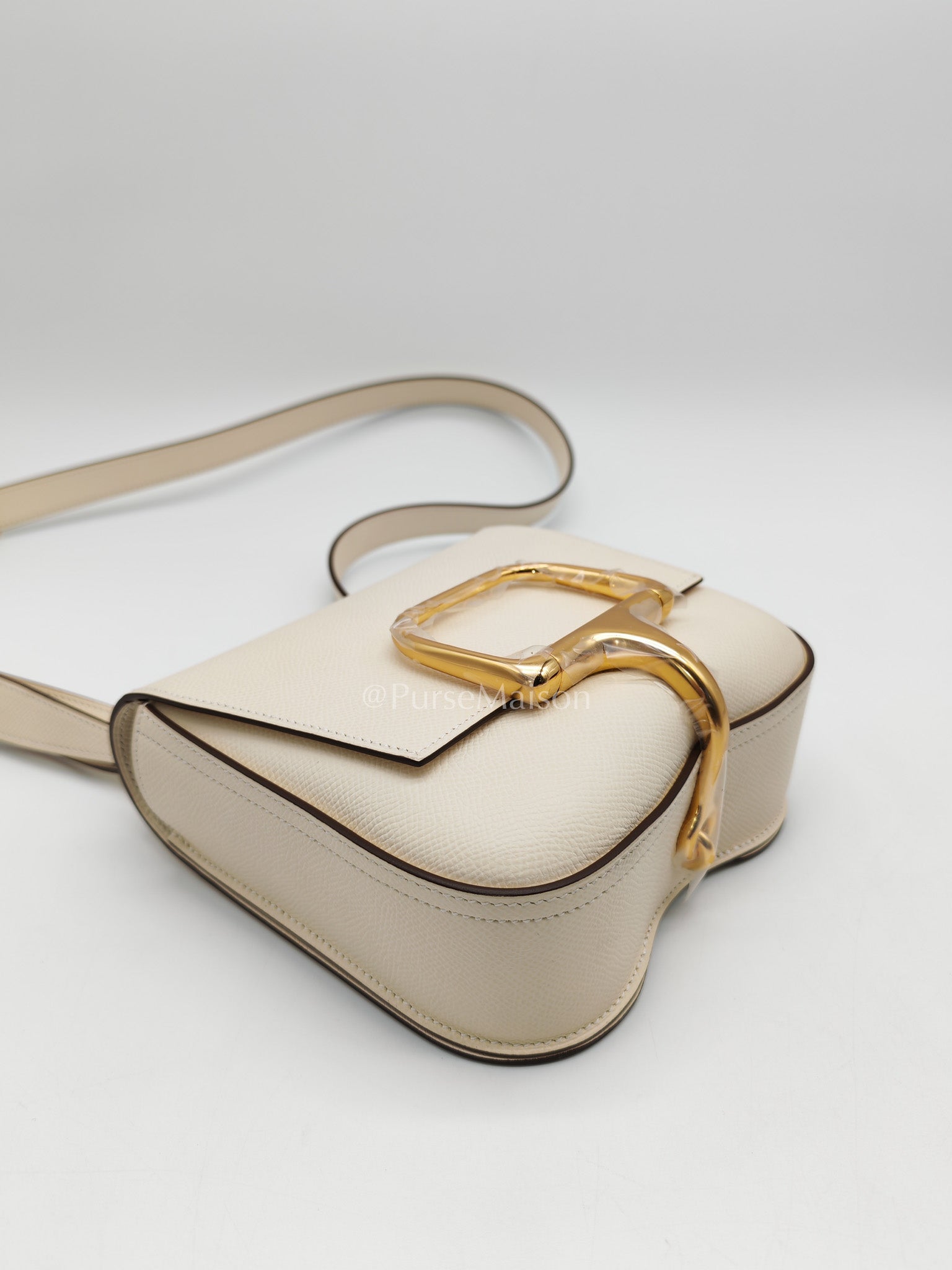 Hermes Mini Della Cavalleria in Nata Epsom Leather and Gold Hardware Stamp U (2022) | Purse Maison Luxury Bags Shop