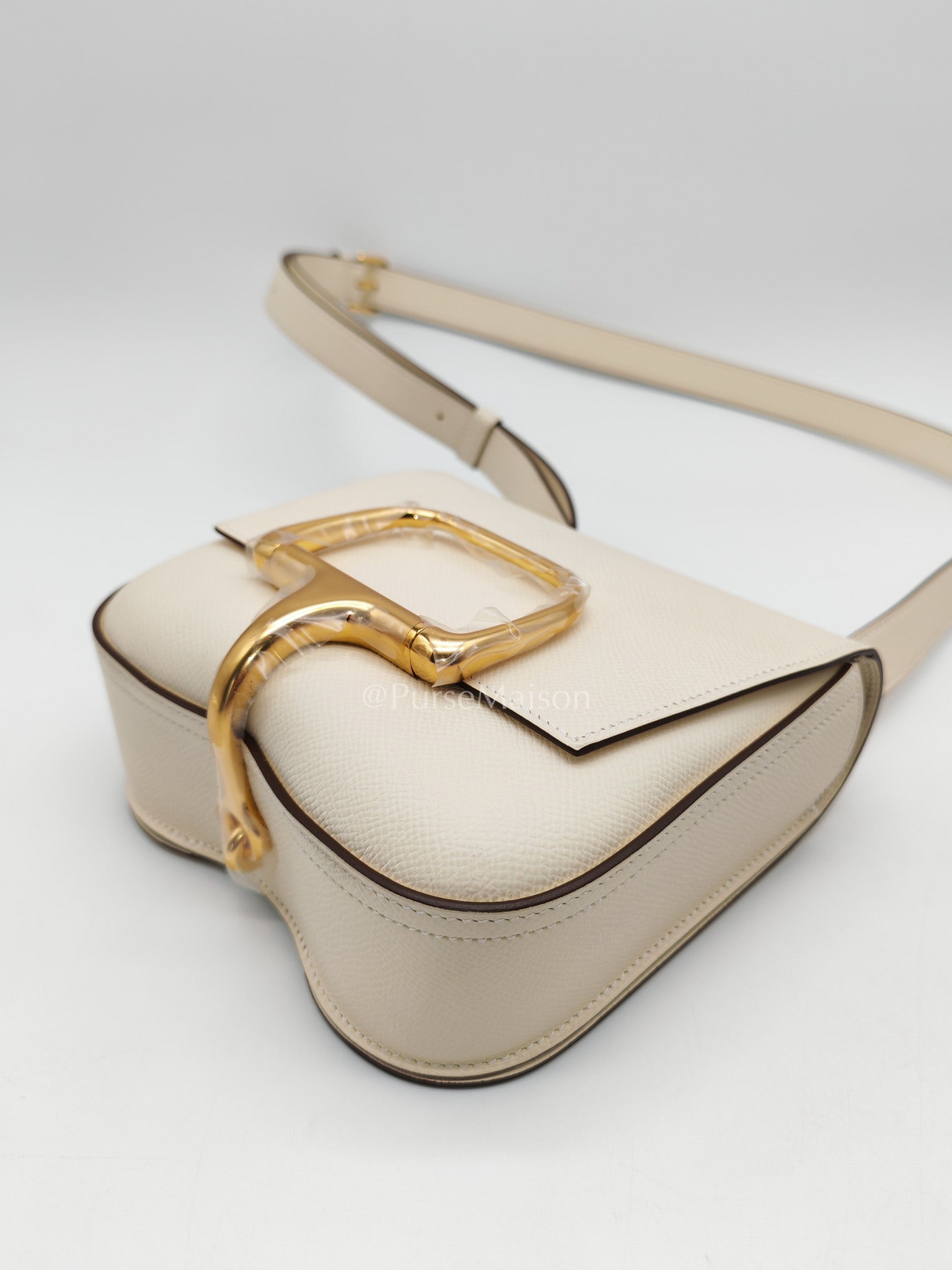 Hermes Mini Della Cavalleria in Nata Epsom Leather and Gold Hardware Stamp U (2022) | Purse Maison Luxury Bags Shop