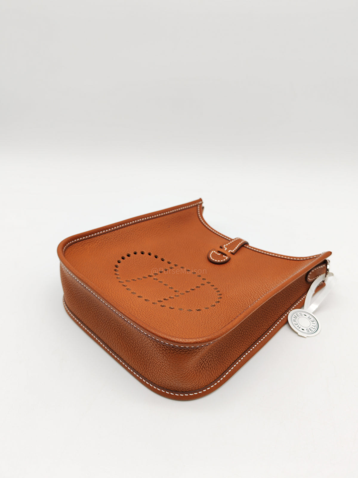 Hermes Mini Evelyne 16 in Gold Barenia Leather and Palladium Hardware Stamp G (2026) | Purse Maison Luxury Bags Shop