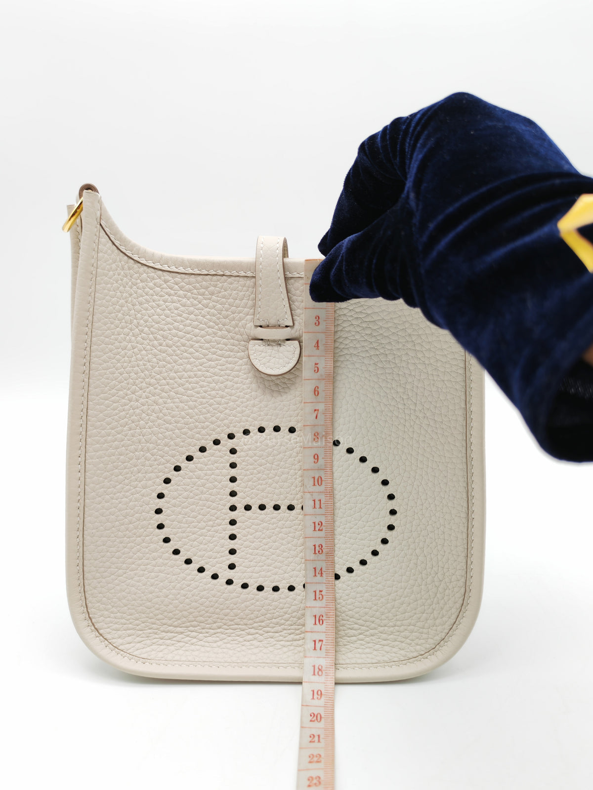 Hermes Mini Evelyne 16 TPM in Craie Clemence Leather and Gold Hardware Stamp W (2024) | Purse Maison Luxury Bags Shop