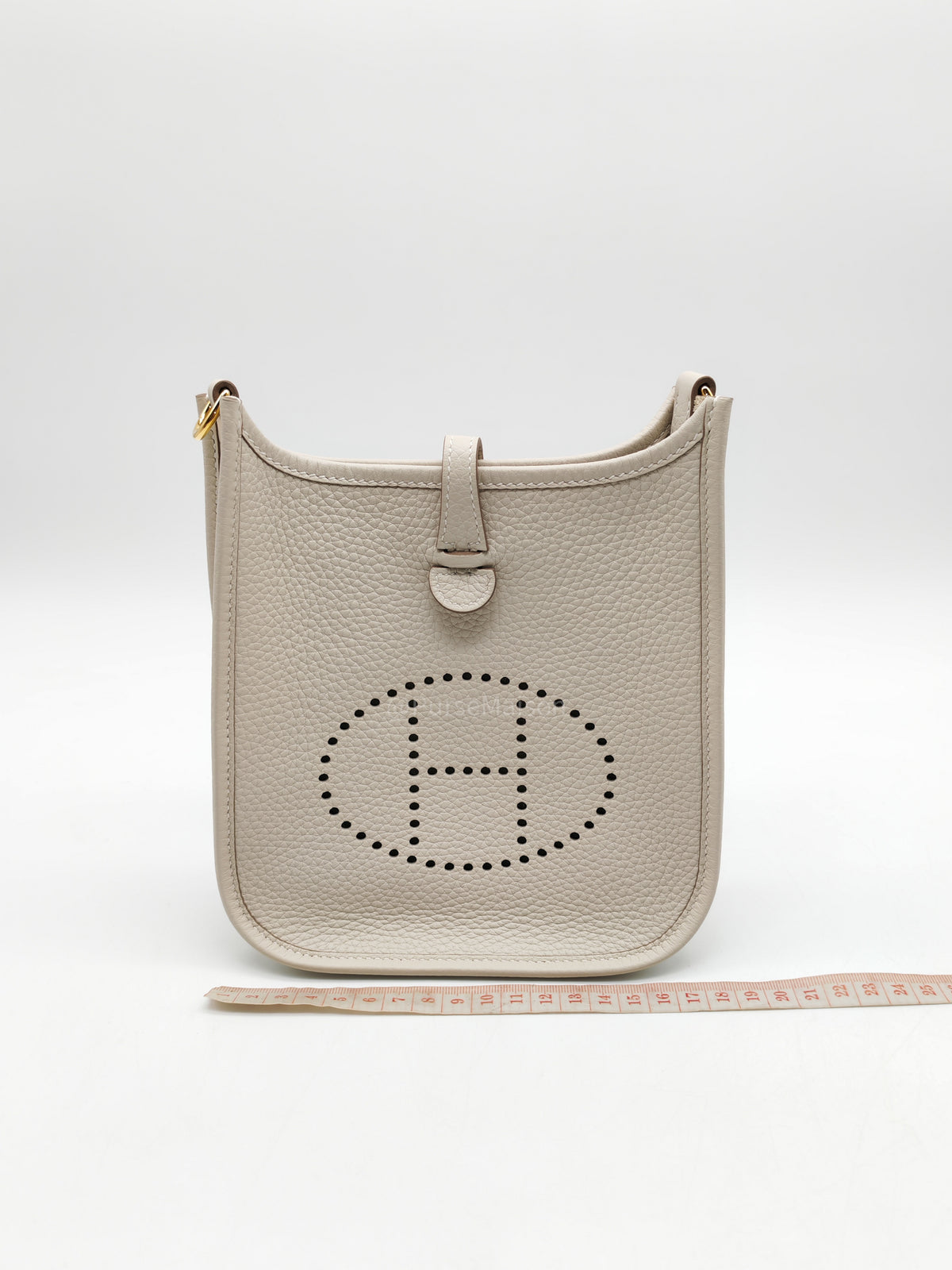 Hermes Mini Evelyne 16 TPM in Craie Clemence Leather and Gold Hardware Stamp W (2024) | Purse Maison Luxury Bags Shop