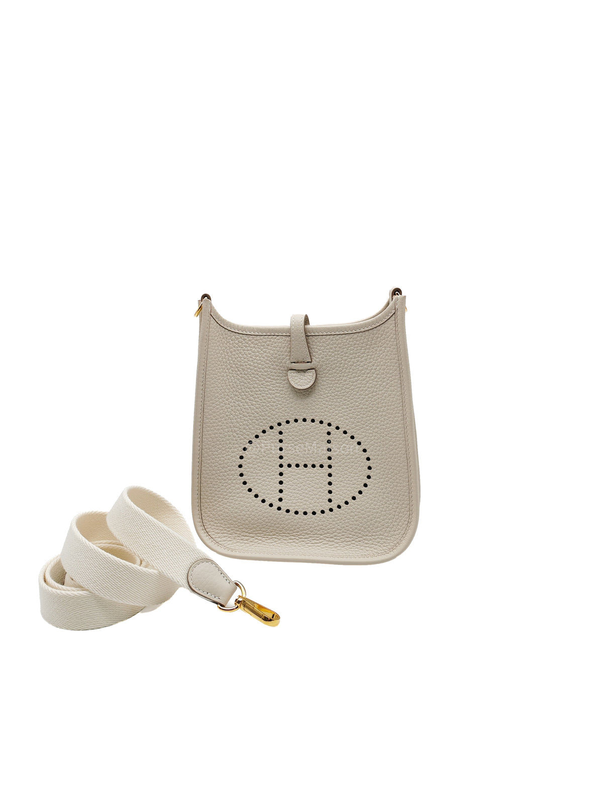 Hermes Mini Evelyne 16 TPM in Craie Clemence Leather and Gold Hardware Stamp W (2024) | Purse Maison Luxury Bags Shop