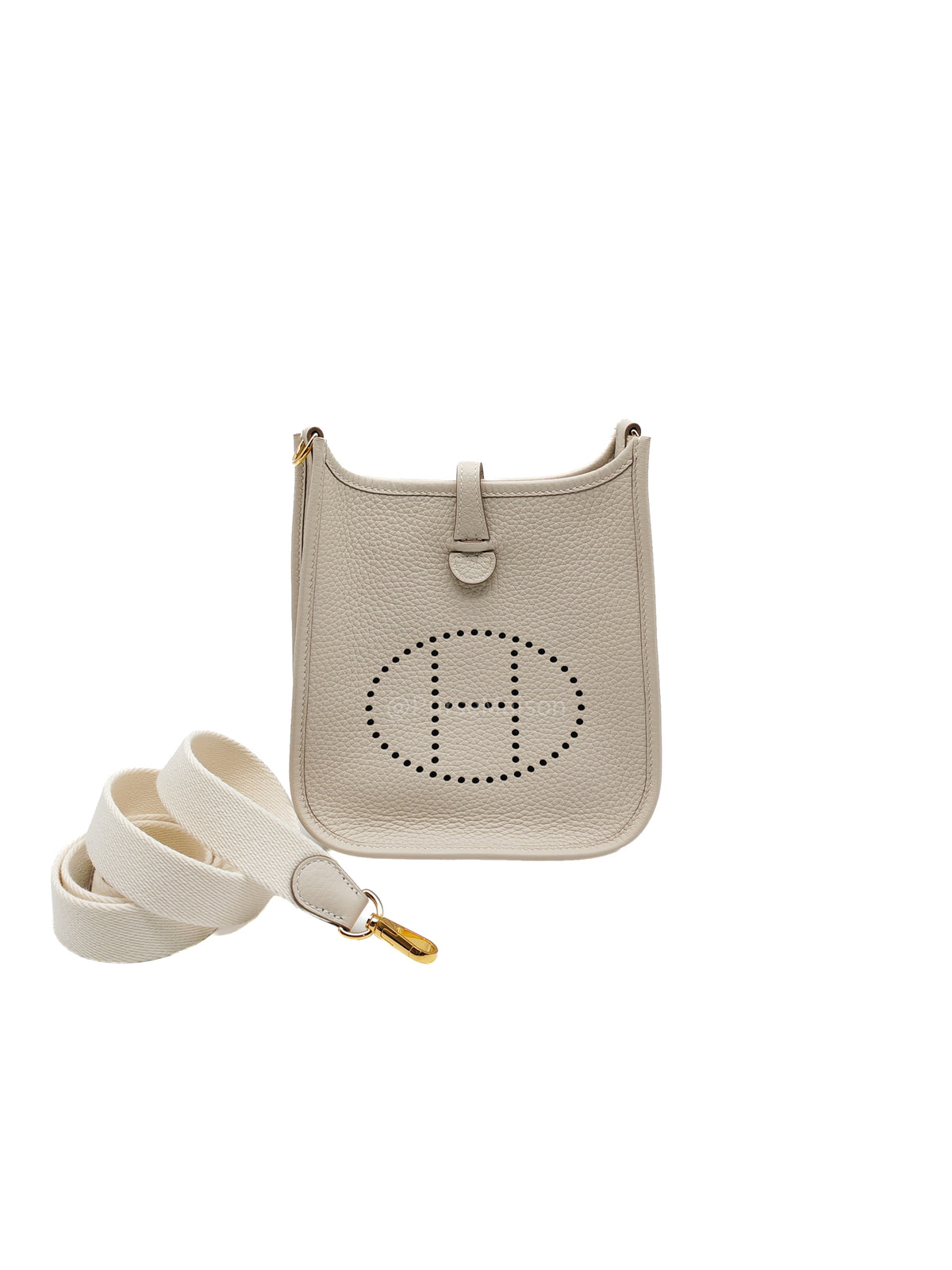 Hermes Mini Evelyne 16 TPM in Craie Clemence Leather and Gold Hardware Stamp W (2024) | Purse Maison Luxury Bags Shop
