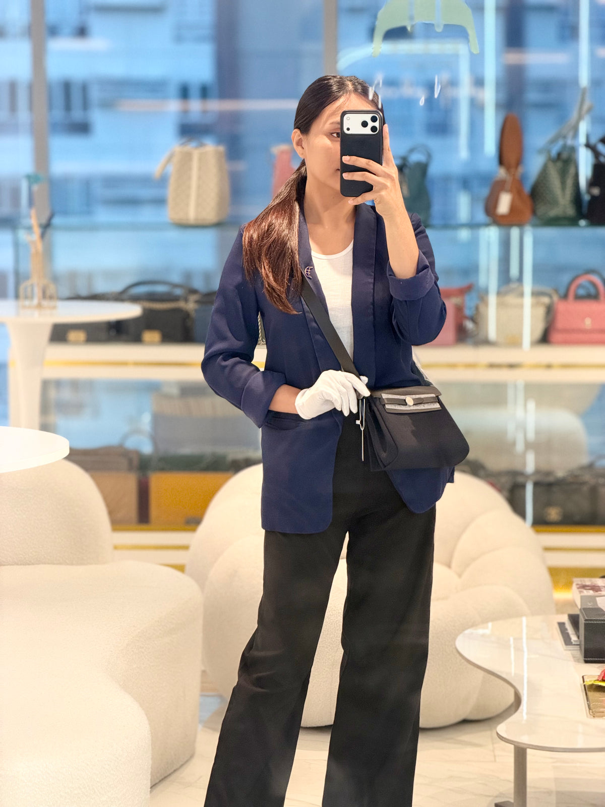 Hermes Mini Herbag Zip RT 20 in Blue Indigo Canvas & Noir Leather Palladium Hardware Stamp G (2026) | Purse Maison Luxury Bags Shop