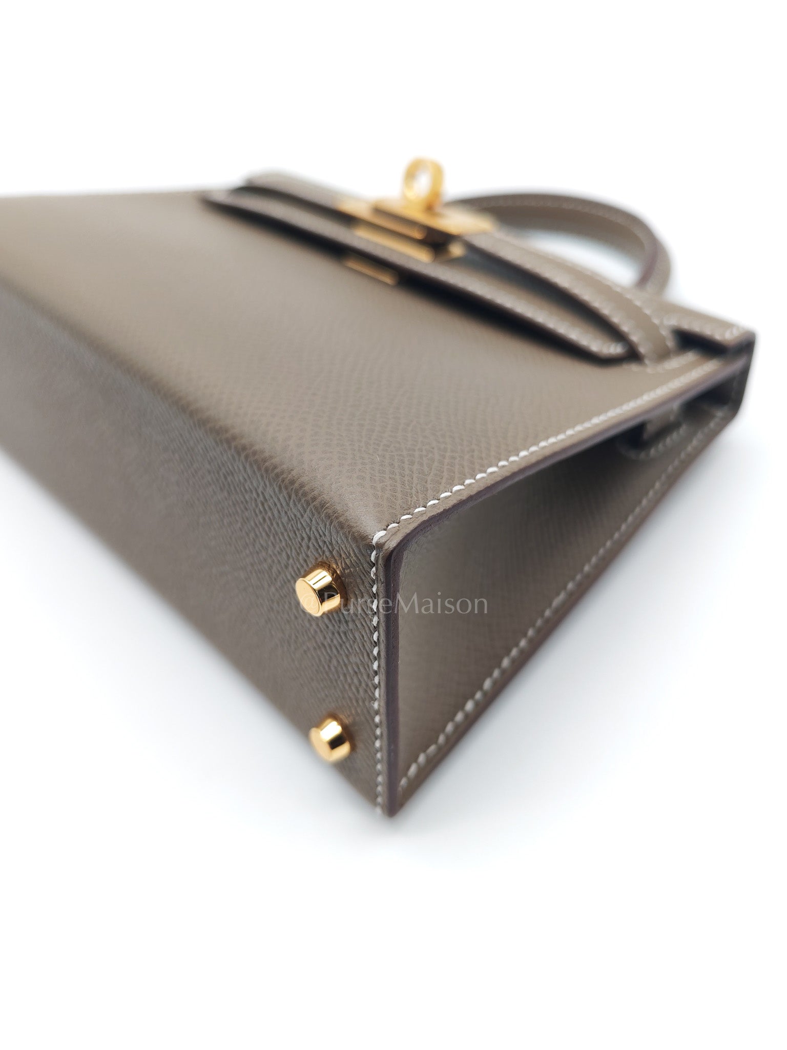 Mini Kelly in Etoupe Epsom Leather and Gold Hardware Stamp G (2026) | Purse Maison Luxury Bags Shop