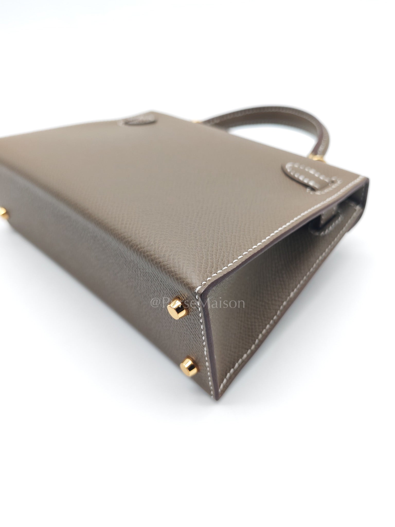 Mini Kelly in Etoupe Epsom Leather and Gold Hardware Stamp G (2026) | Purse Maison Luxury Bags Shop