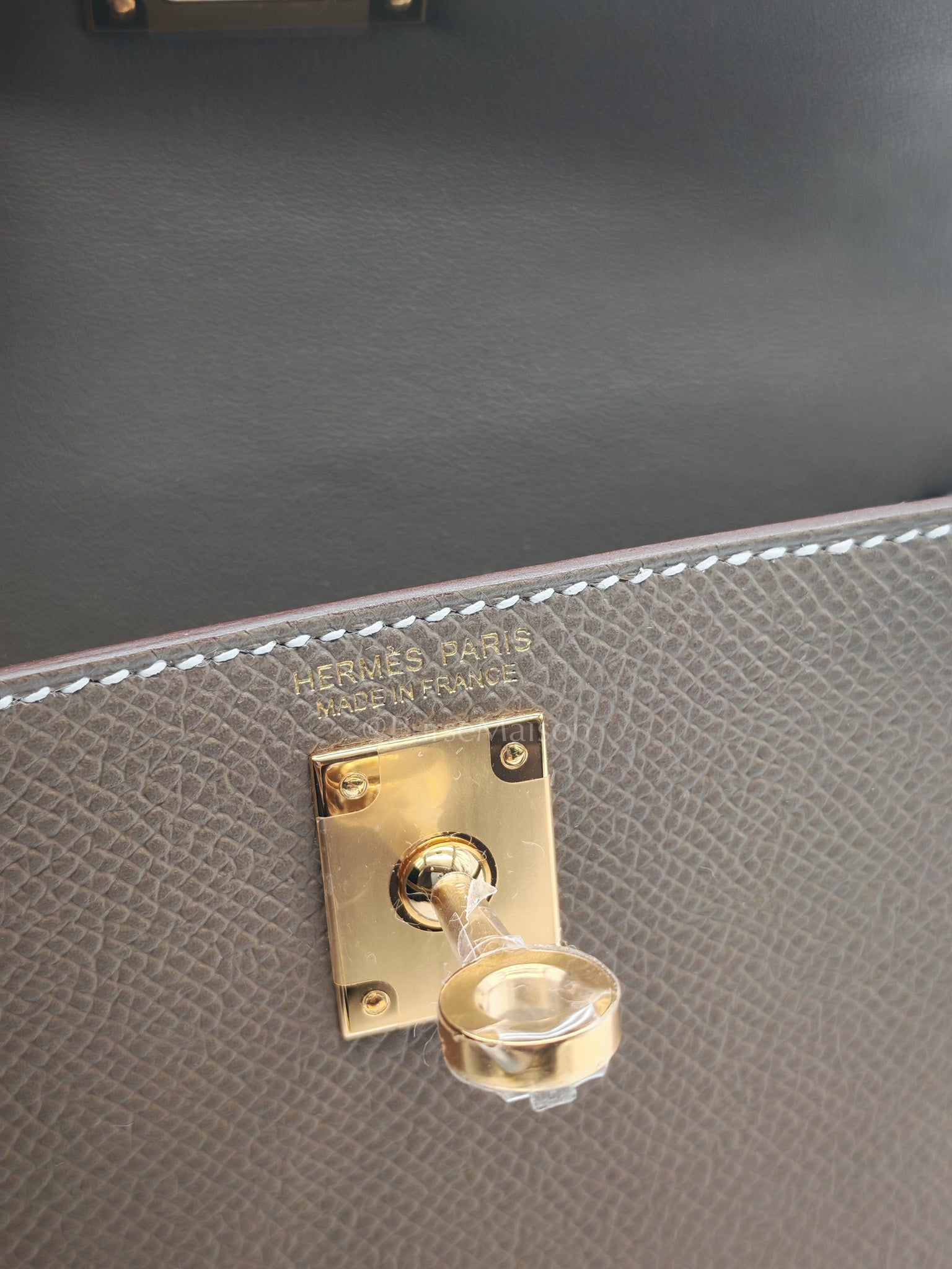 Mini Kelly in Etoupe Epsom Leather and Gold Hardware Stamp G (2026) | Purse Maison Luxury Bags Shop