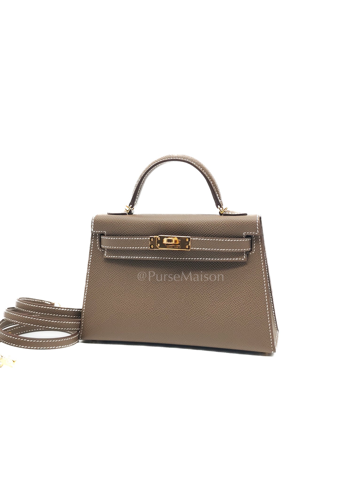 Mini Kelly in Etoupe Epsom Leather and Gold Hardware Stamp G (2026) | Purse Maison Luxury Bags Shop