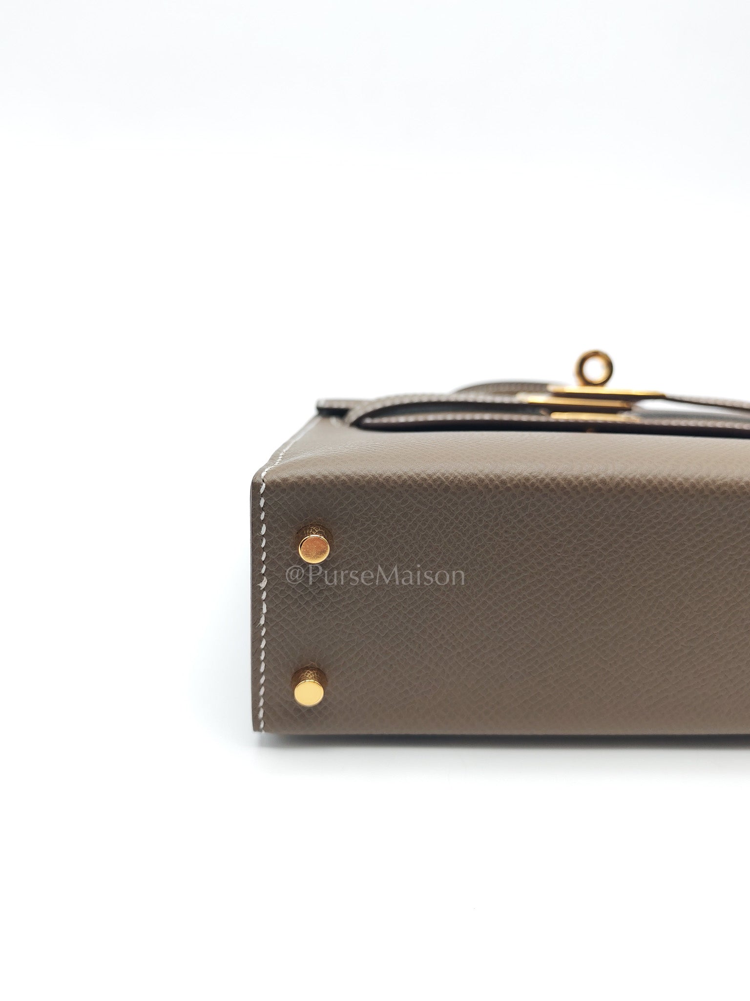 Mini Kelly in Etoupe Epsom Leather and Gold Hardware Stamp G (2026) | Purse Maison Luxury Bags Shop