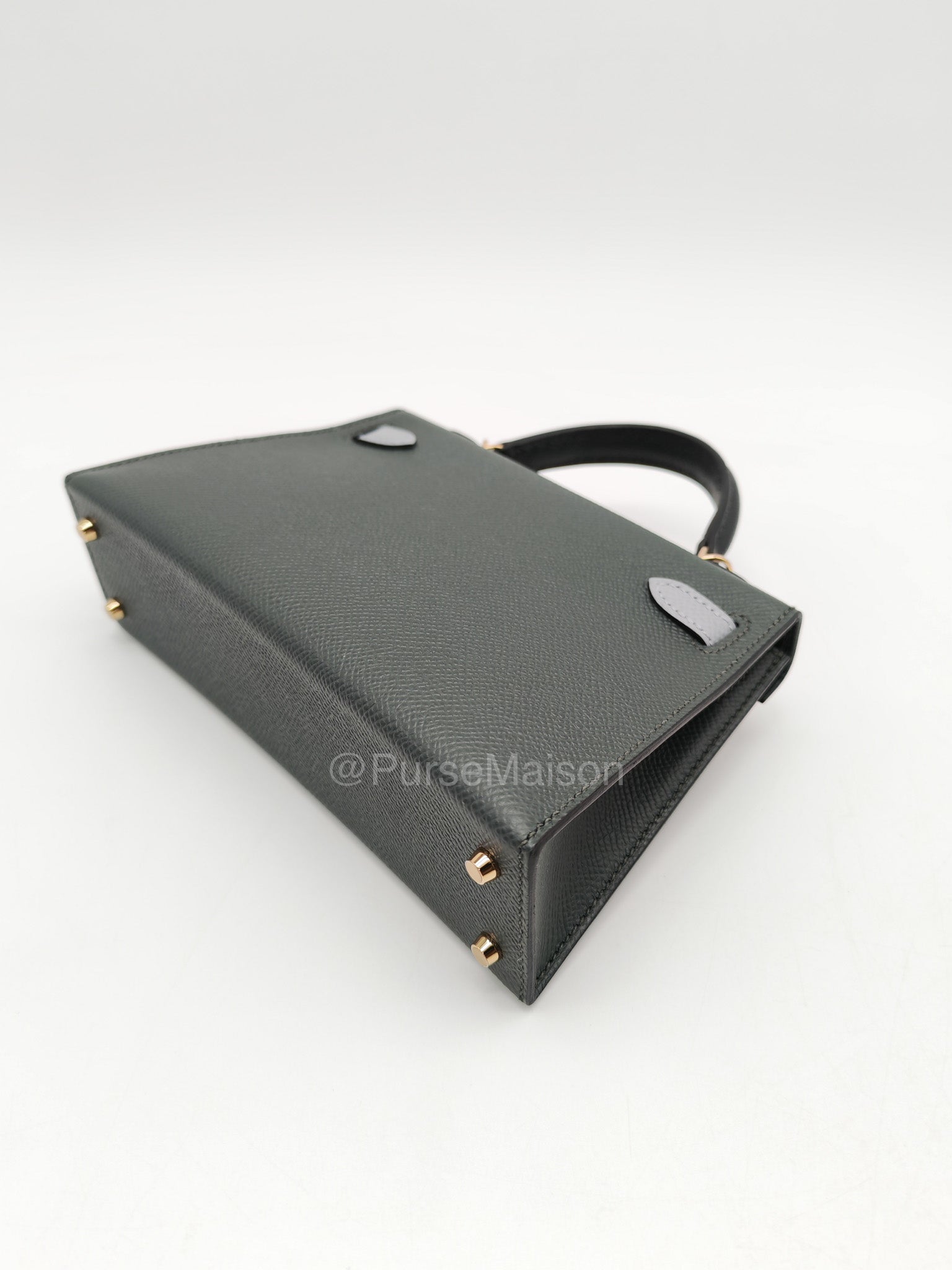 Hermes Mini Kelly Tri-Color Vert Mangrove/Gris Pantin/Noir in Epsom Leather and Palladium Hardware Stamp K (2025) | Purse Maison Luxury Bags Shop