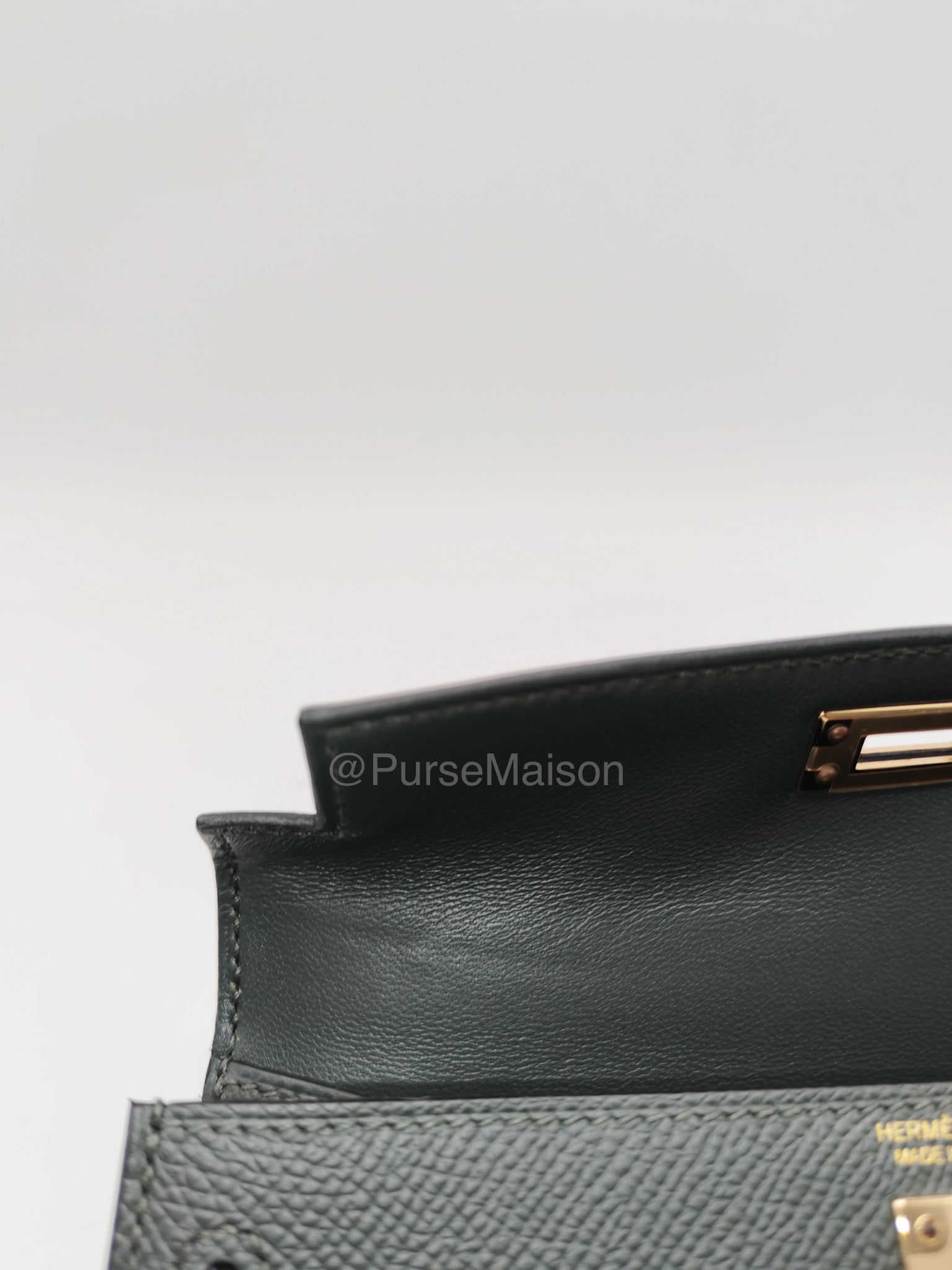 Hermes Mini Kelly Tri-Color Vert Mangrove/Gris Pantin/Noir in Epsom Leather and Palladium Hardware Stamp K (2025) | Purse Maison Luxury Bags Shop