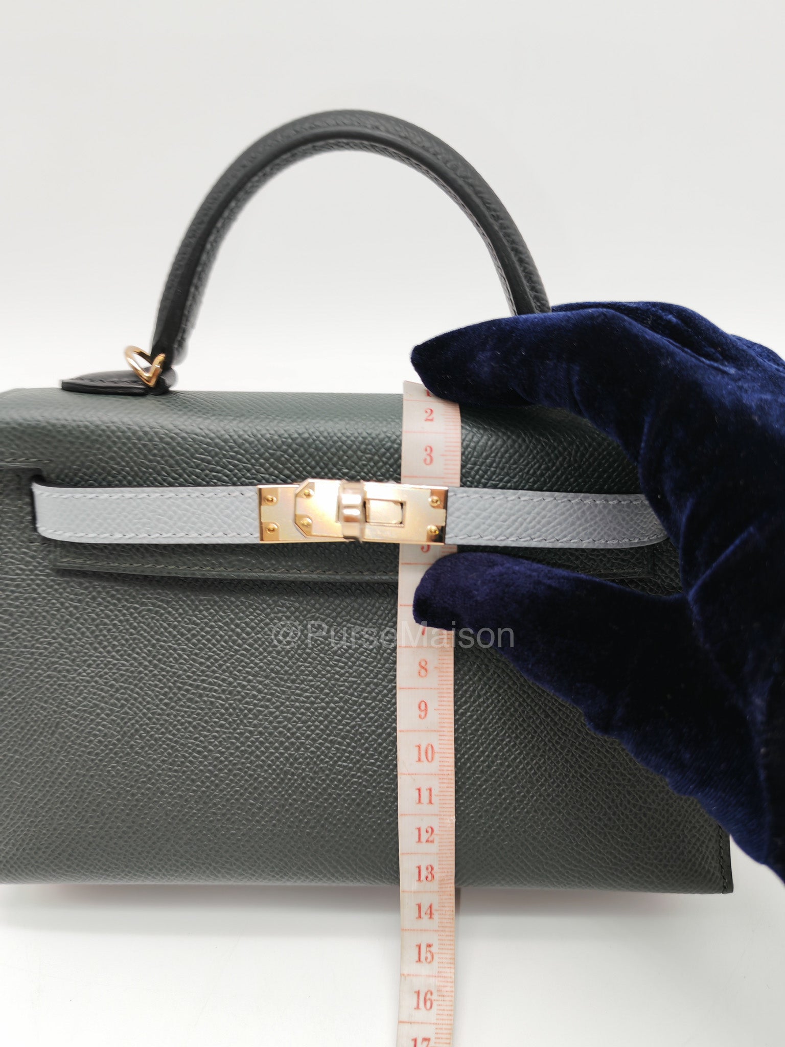Hermes Mini Kelly Tri-Color Vert Mangrove/Gris Pantin/Noir in Epsom Leather and Palladium Hardware Stamp K (2025) | Purse Maison Luxury Bags Shop
