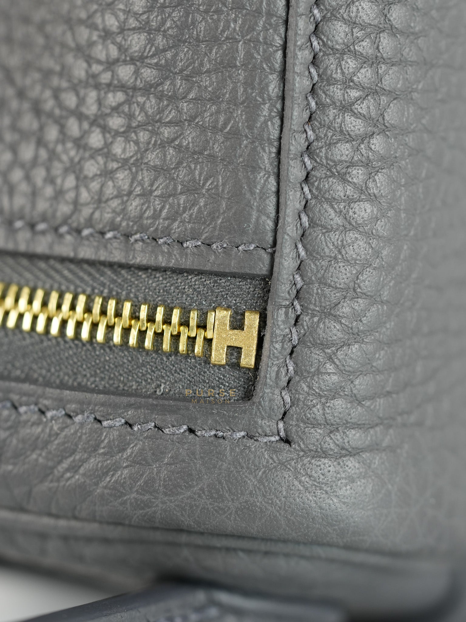 Mini Lindy 2 Gris Meyer Clemence Leather in Gold Hardware Stamp W (2024) | Purse Maison Luxury Bags Shop