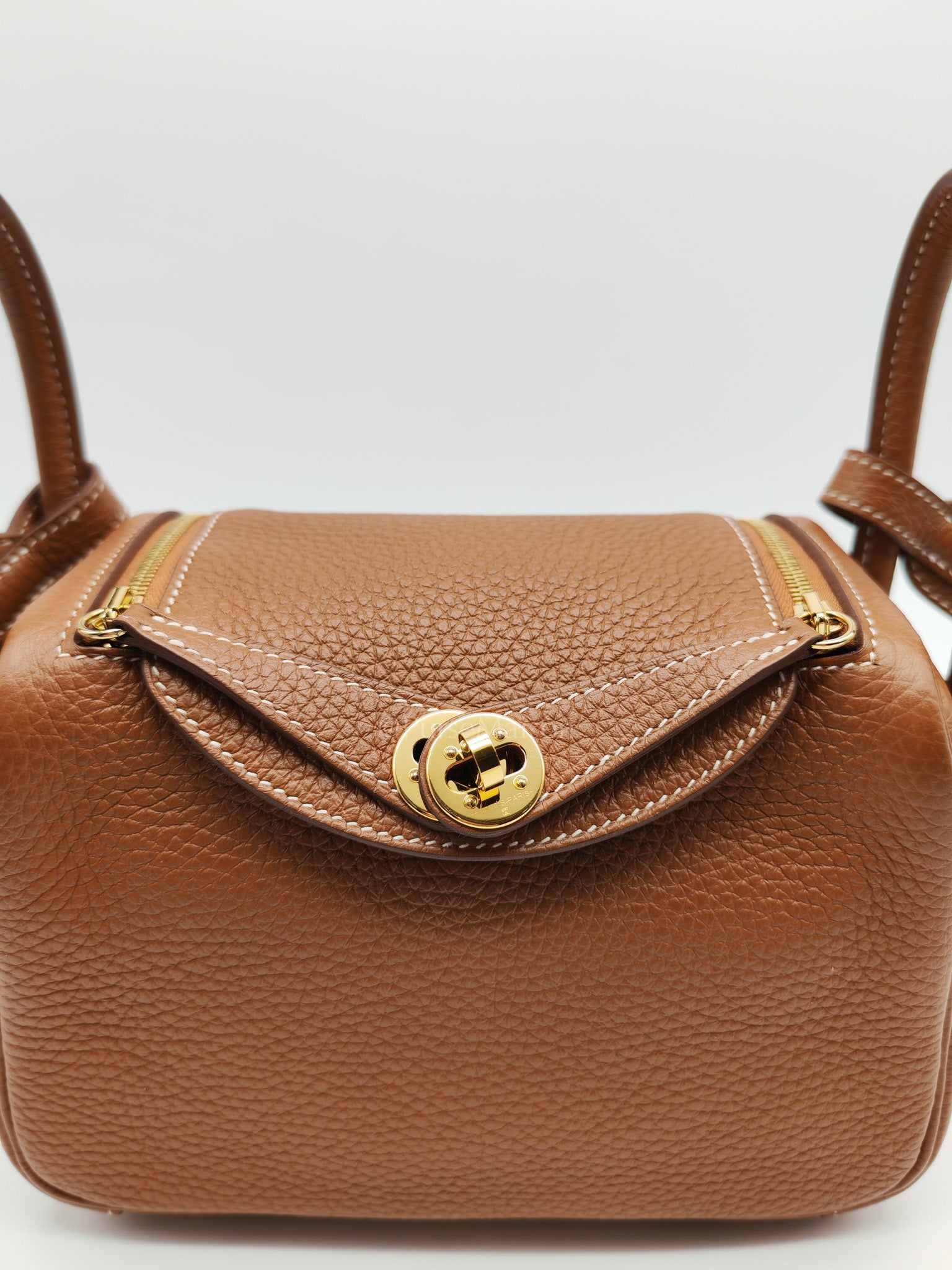 Hermes Mini Lindy Gold Clemence Leather and Gold Hardware Stamp U (2022) | Purse Maison Luxury Bags Shop
