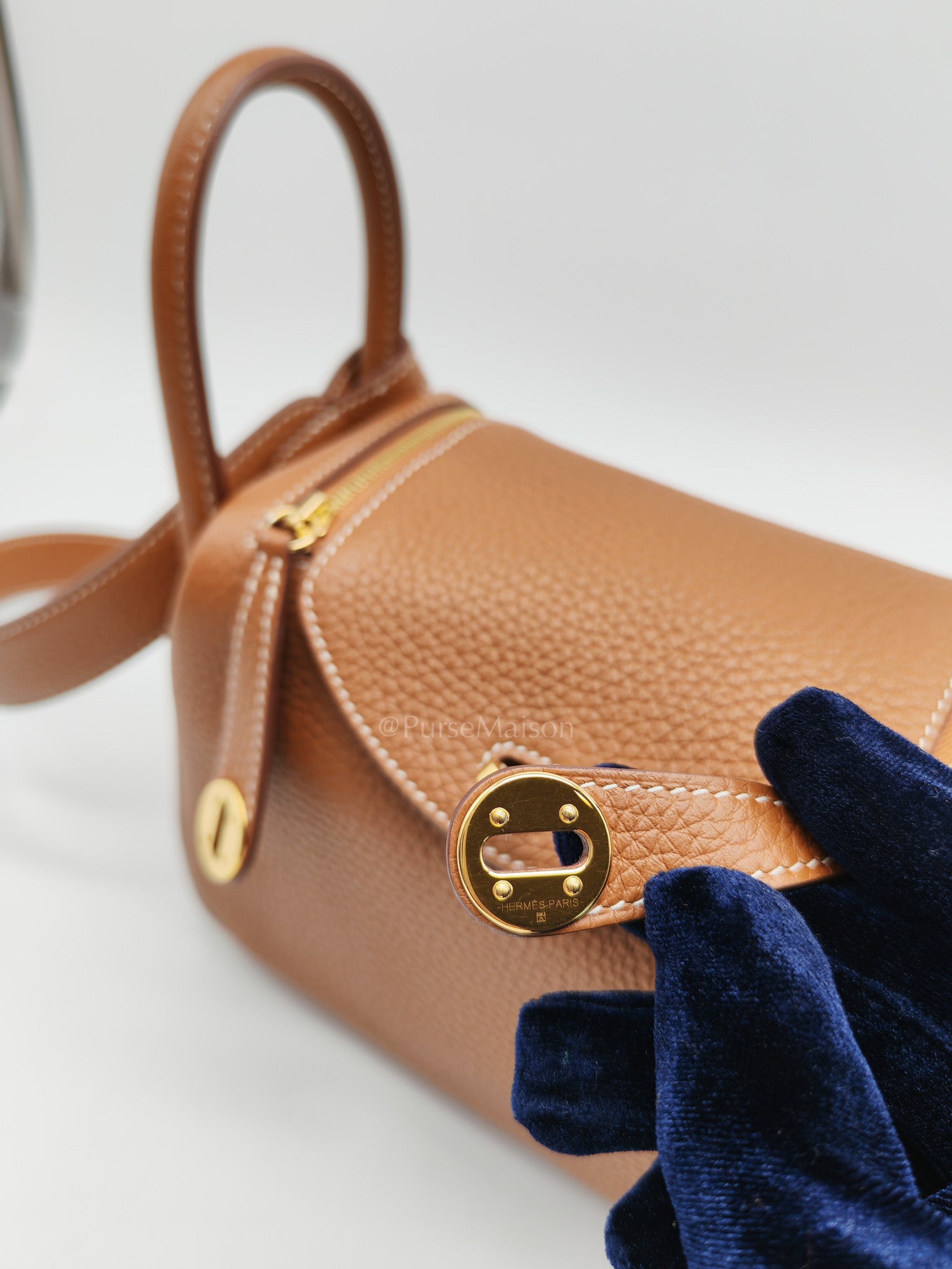 Hermes Mini Lindy Gold Clemence Leather and Gold Hardware Stamp U (2022) | Purse Maison Luxury Bags Shop