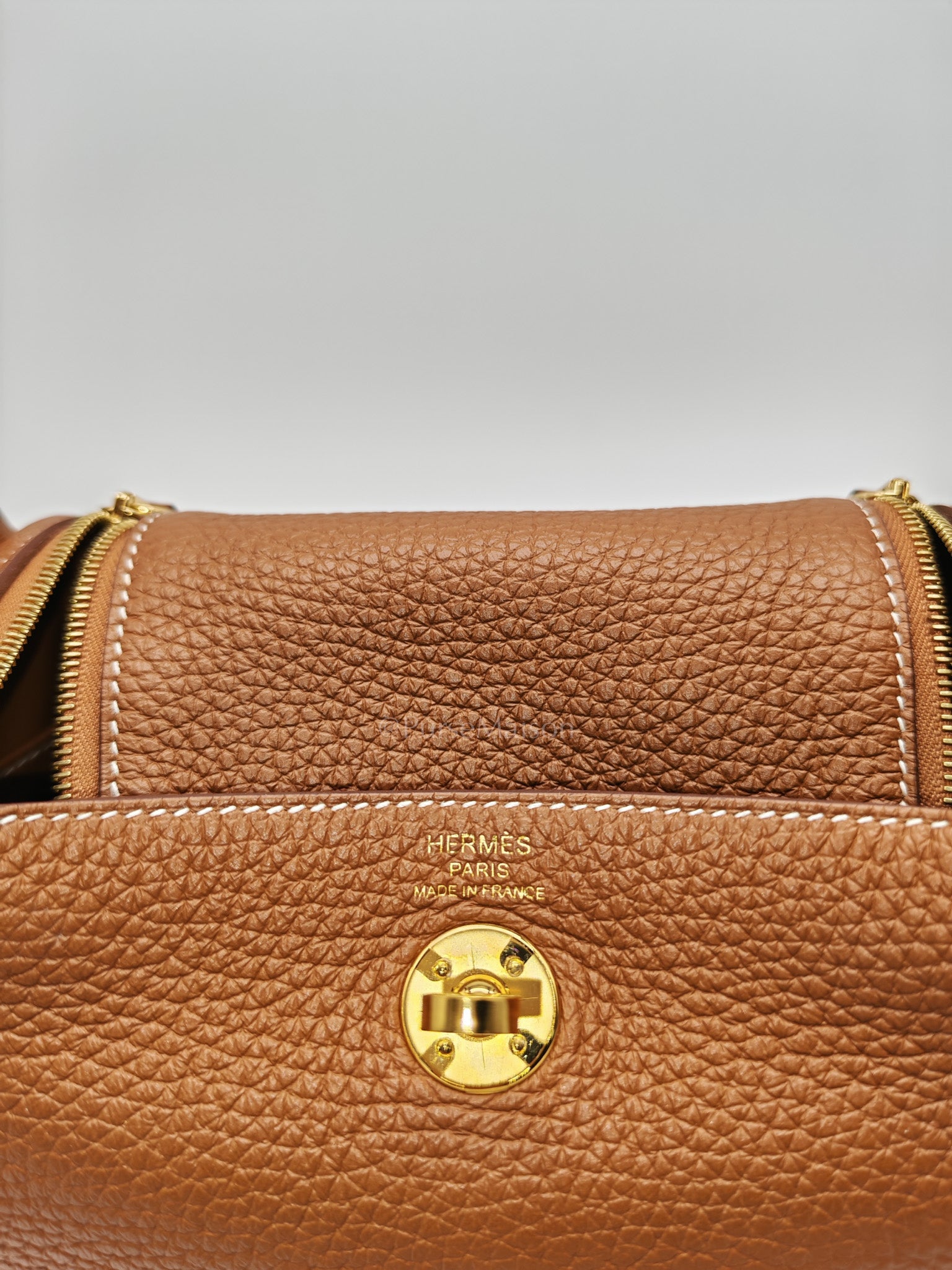 Hermes Mini Lindy Gold Clemence Leather and Gold Hardware Stamp U (2022) | Purse Maison Luxury Bags Shop