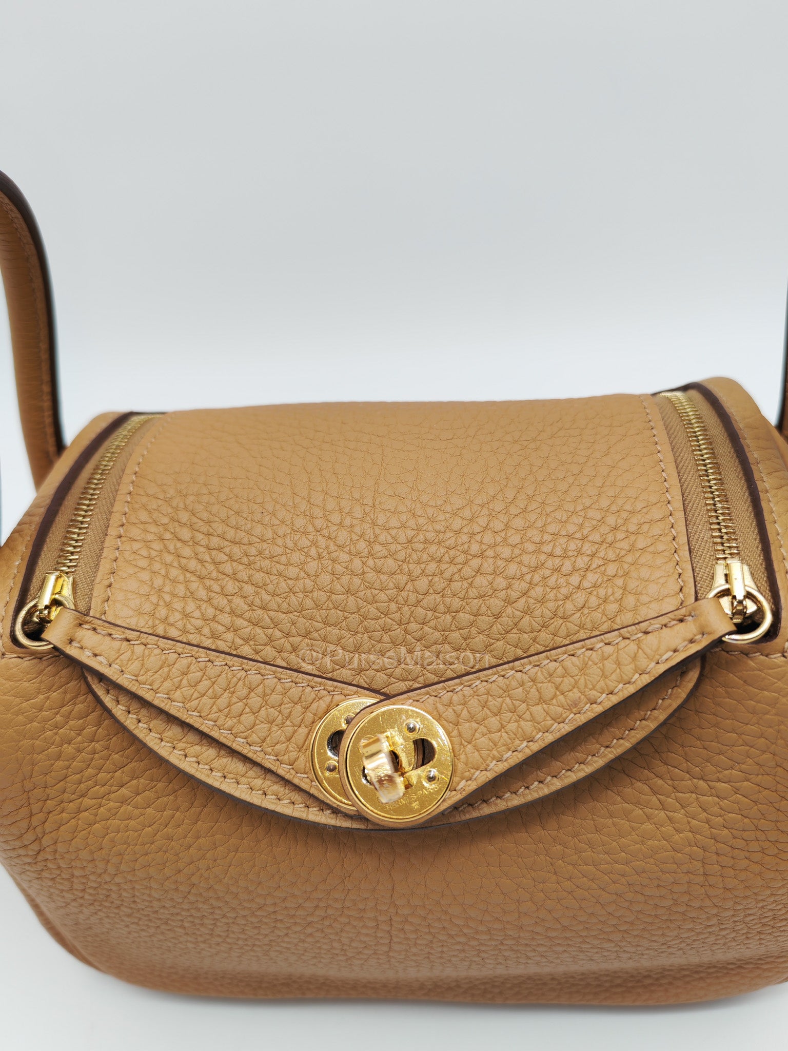 Hermes Mini Lindy in Buiscuit Clemence Leather Gold Hardware Stamp U(2022) | Purse Maison Luxury Bags Shop