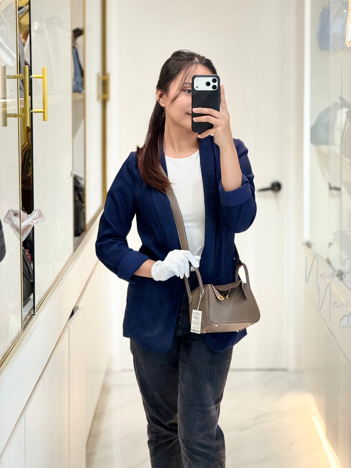 Hermes Mini Lindy in Etoupe Clemence Leather Gold Hardware Stamp U (2022) | Purse Maison Luxury Bags Shop