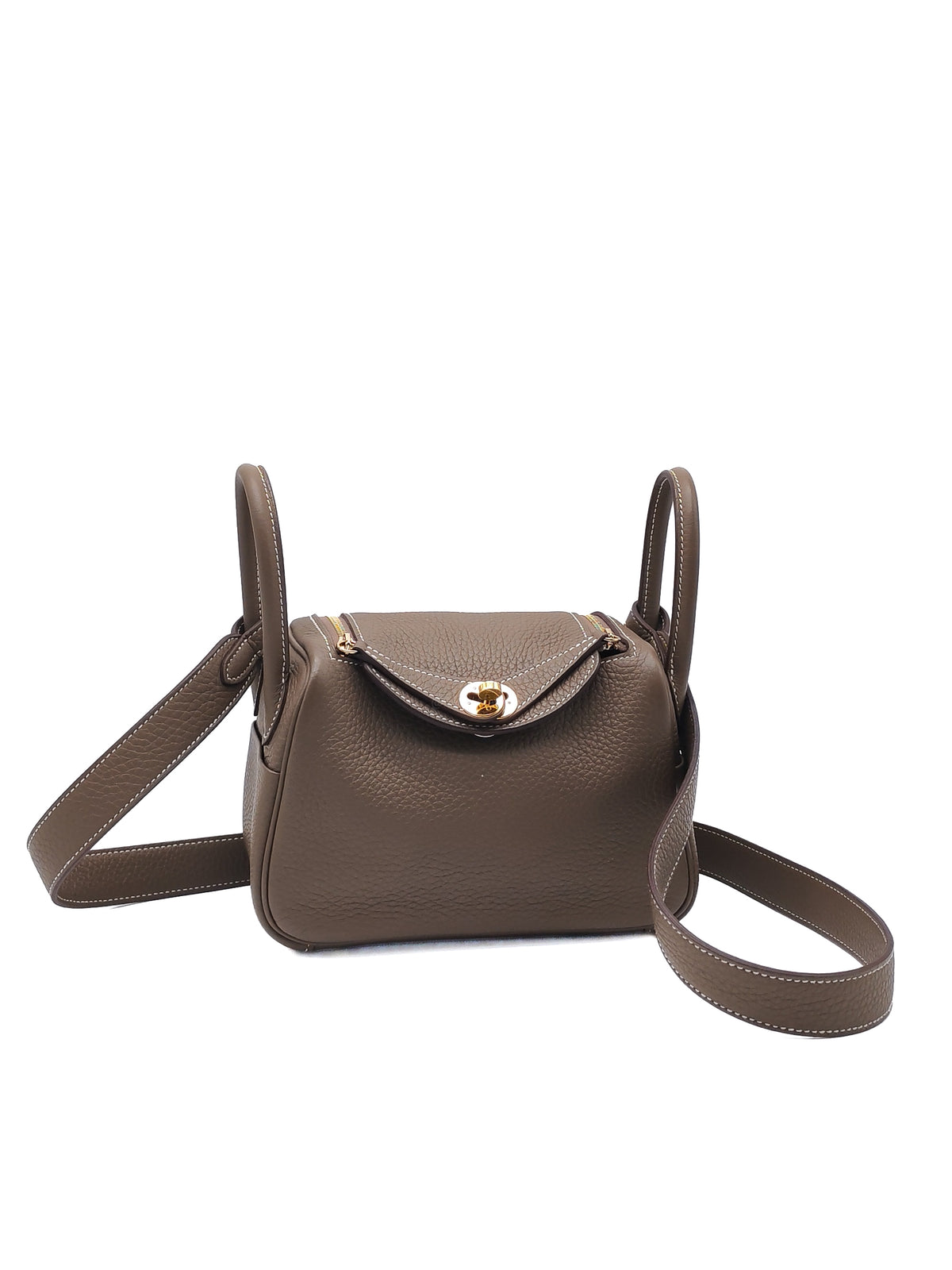 Hermes Mini Lindy in Etoupe Clemence Leather Gold Hardware Stamp U (2022) | Purse Maison Luxury Bags Shop