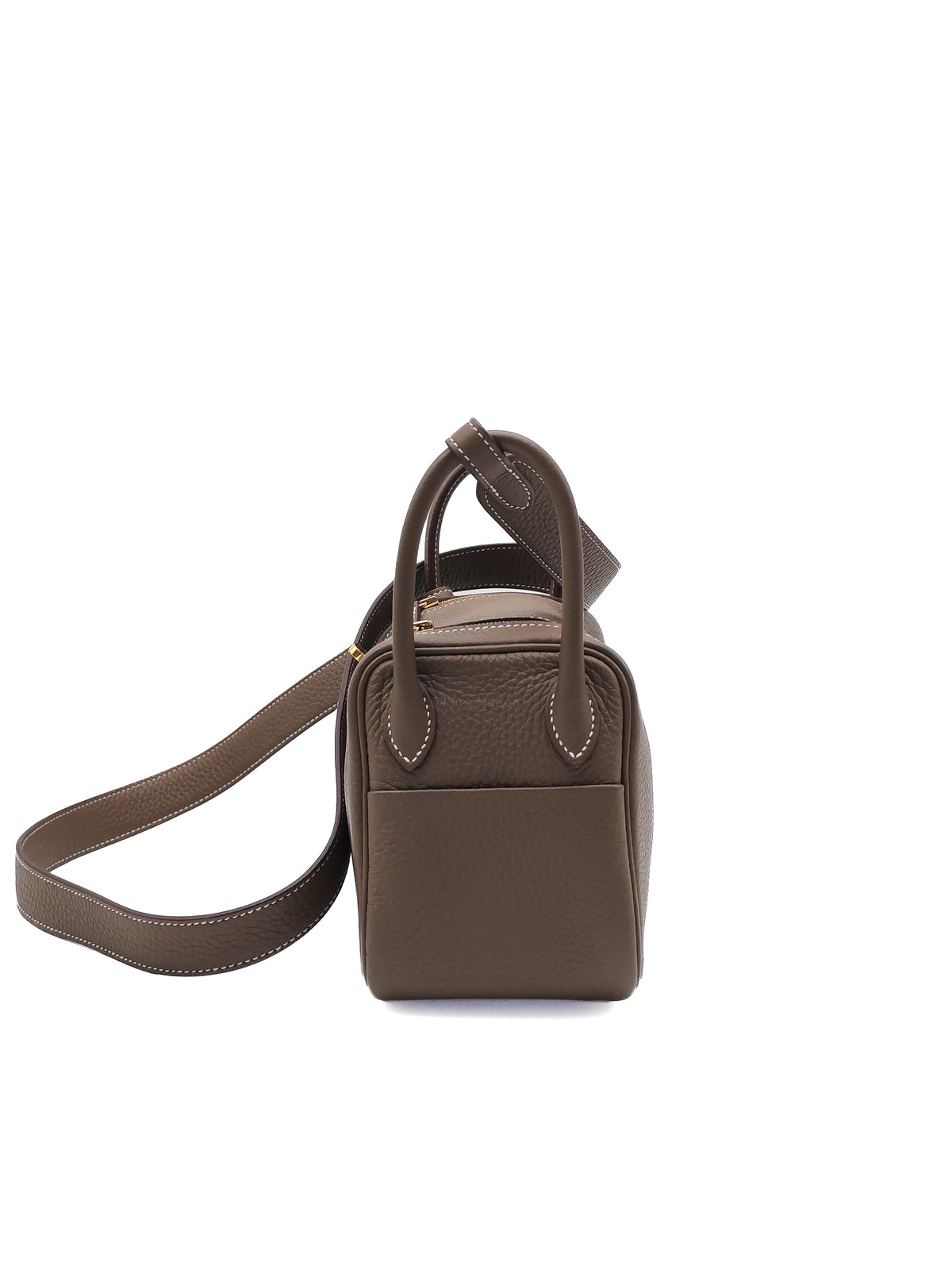 Hermes Mini Lindy in Etoupe Clemence Leather Gold Hardware Stamp U (2022) | Purse Maison Luxury Bags Shop