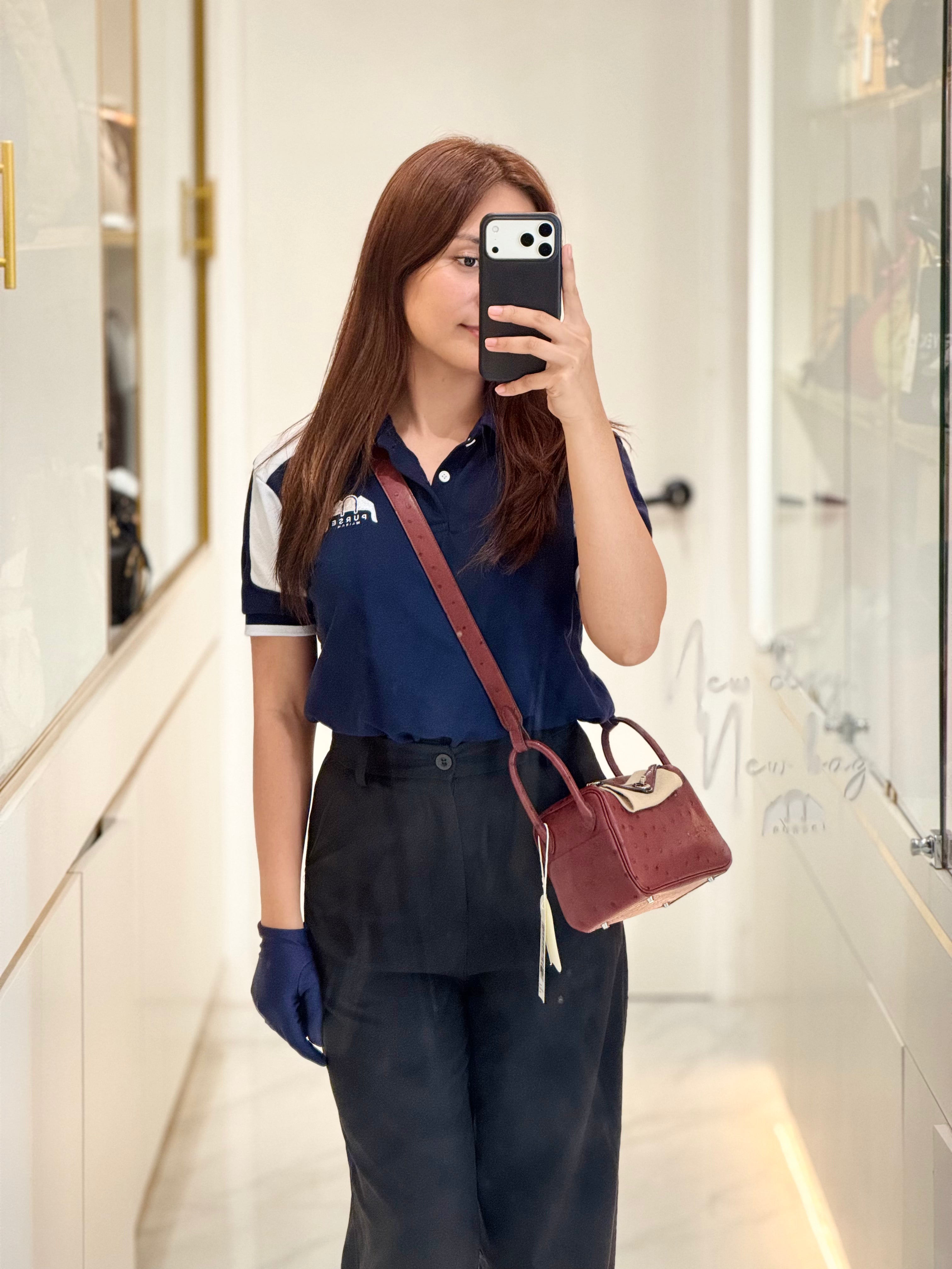 Hermes Mini Lindy in Rouge H Ostrich Leather Palladium Hardware Stamp K (2025) | Purse Maison Luxury Bags Shop