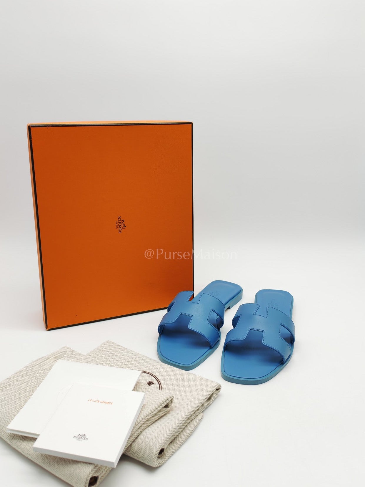 Hermes Oran Light Blue Swift Leather Sandals Size 36.5EU (23.5cm) | Purse Maison Luxury Bags Shop