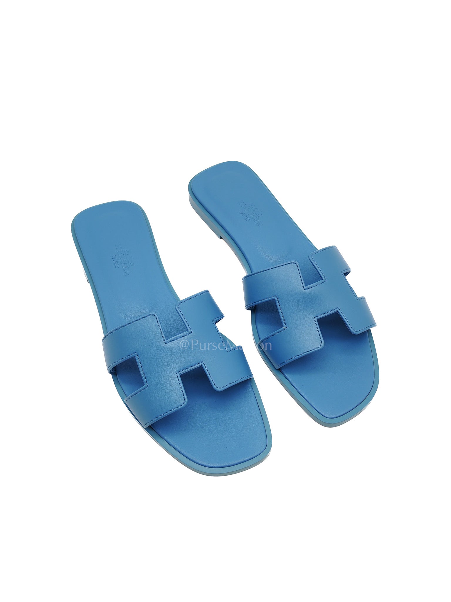 Hermes Oran Light Blue Swift Leather Sandals Size 36.5EU (23.5cm) | Purse Maison Luxury Bags Shop