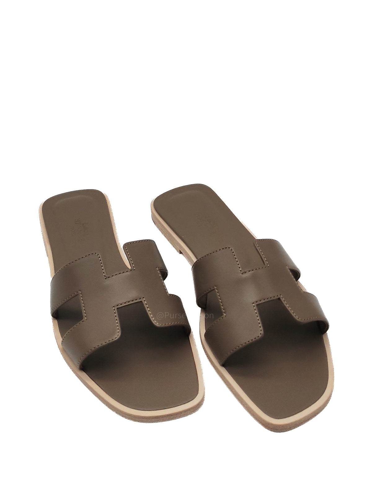 Hermes Oran Sandals in Etoupe Box Calfskin Leather Size 37 EU(23.5cm) | Purse Maison Luxury Bags Shop