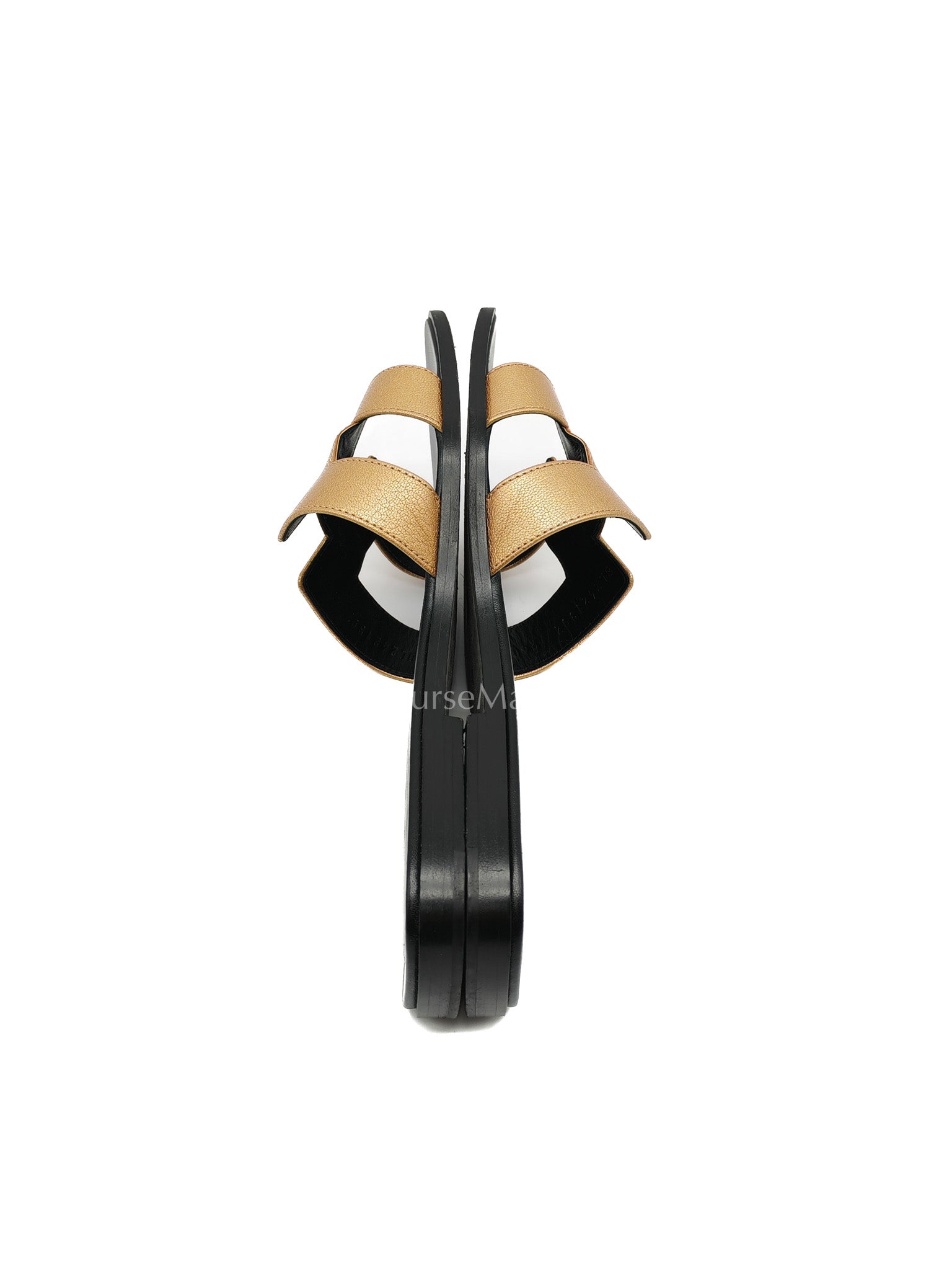 Hermes Oran Sandals in Metallic Gold "Dore" Chevre Leather size 40 EU (25.5 cm) | Purse Maison Luxury Bags Shop