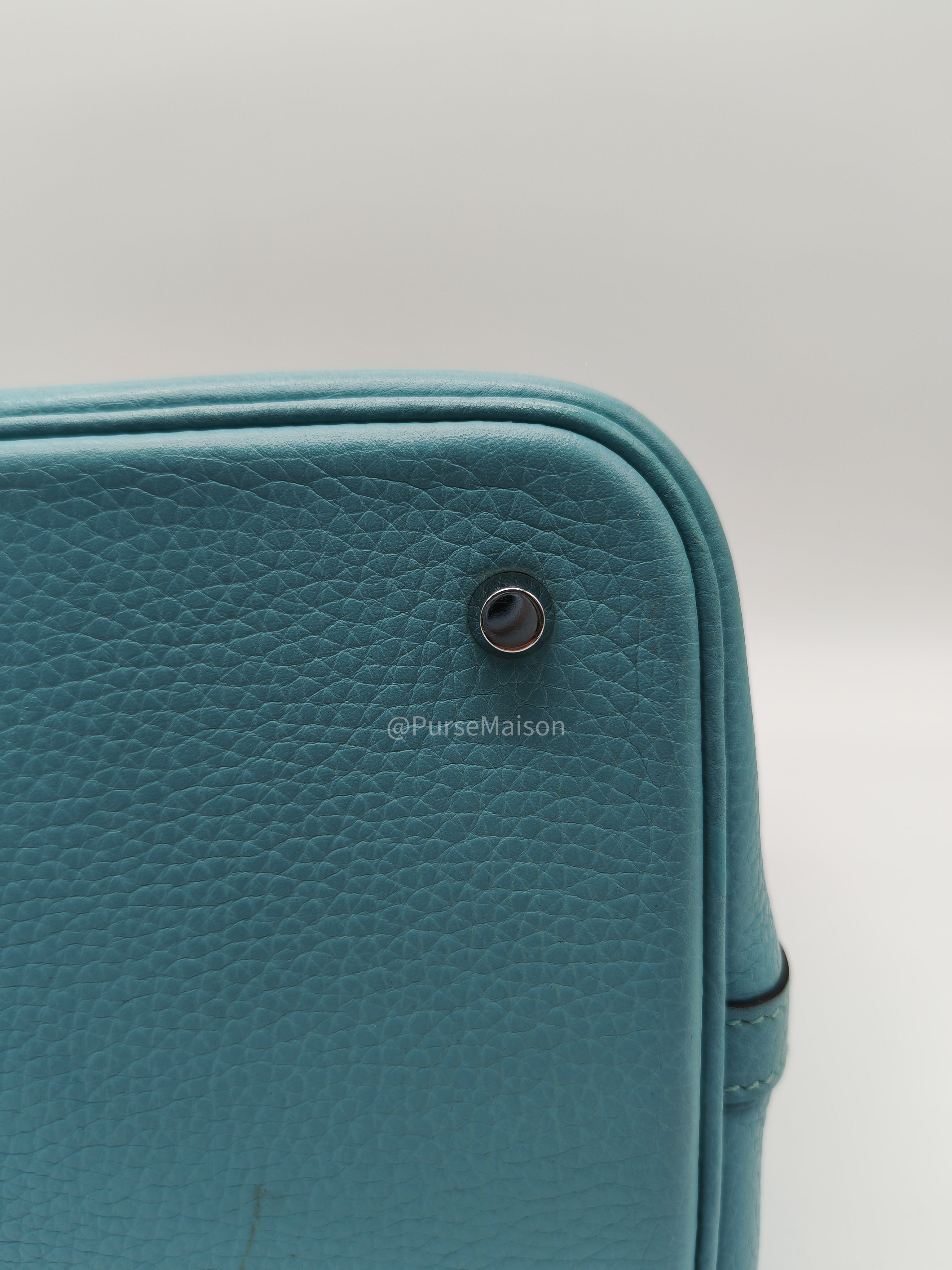 Hermes Picotin 22 Blue Atoll Taurillon Clemence Leather and Palladium Hardware Stamp A (2017) | Purse Maison Luxury Bags Shop