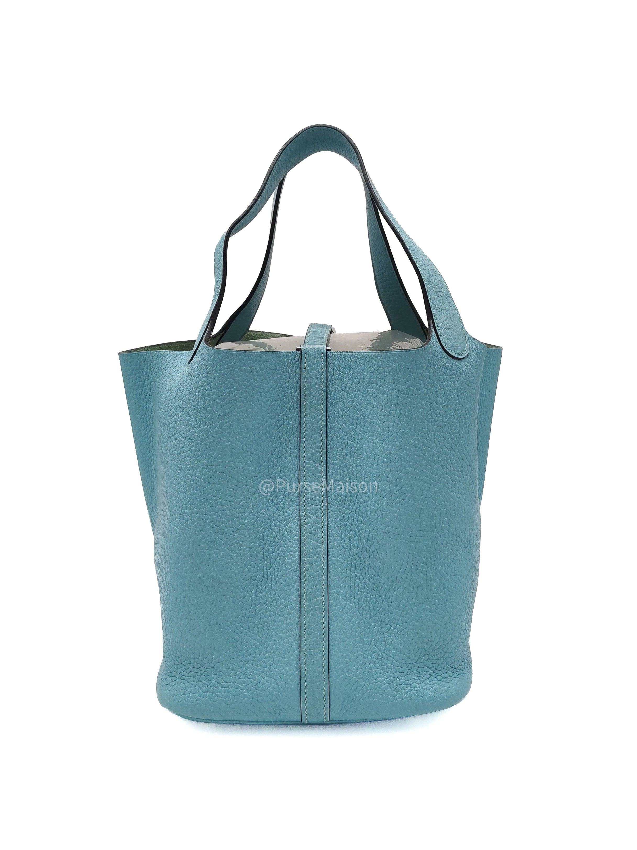 Hermes Picotin 22 Blue Atoll Taurillon Clemence Leather and Palladium Hardware Stamp A (2017) | Purse Maison Luxury Bags Shop