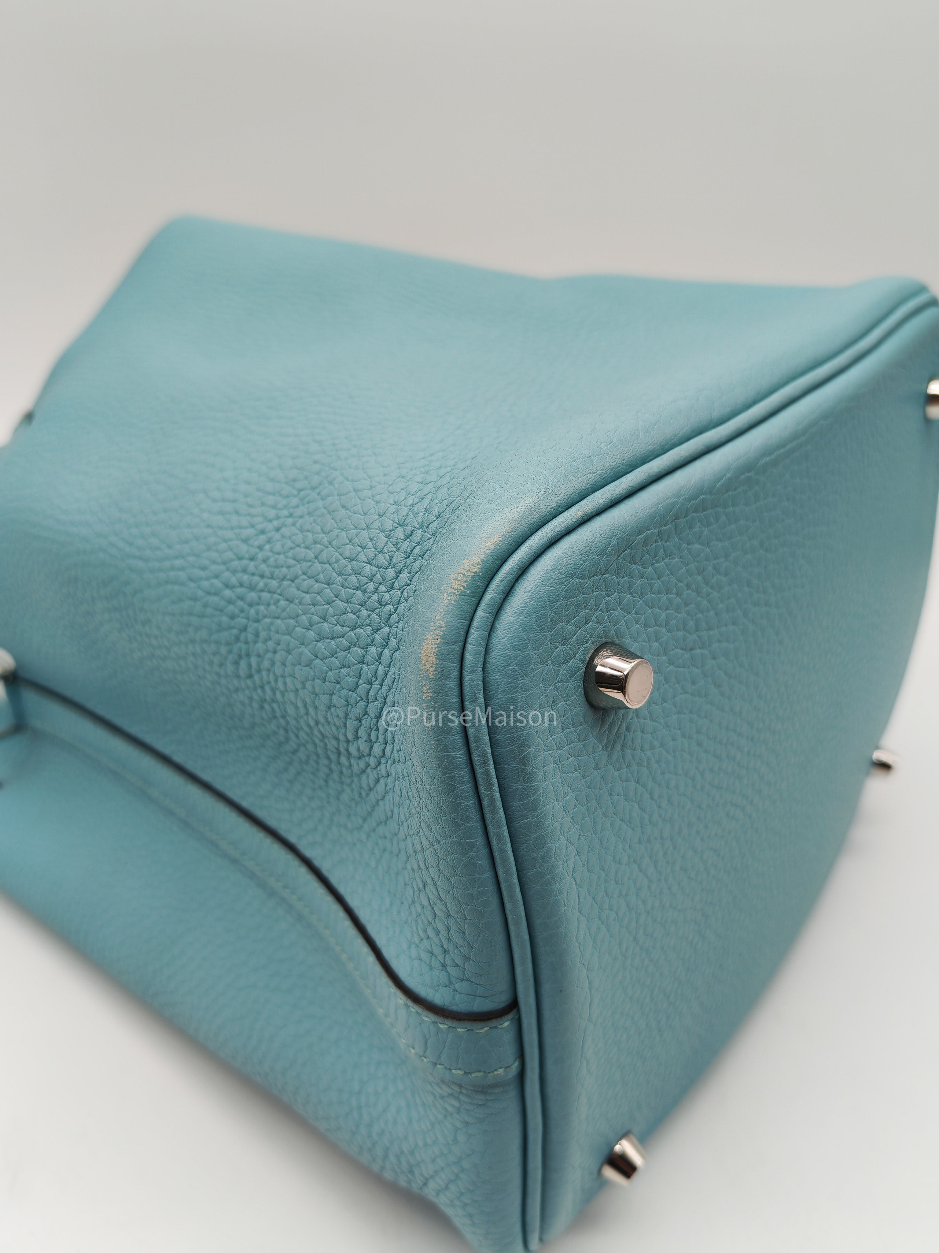Hermes Picotin 22 Blue Atoll Taurillon Clemence Leather and Palladium Hardware Stamp A (2017) | Purse Maison Luxury Bags Shop