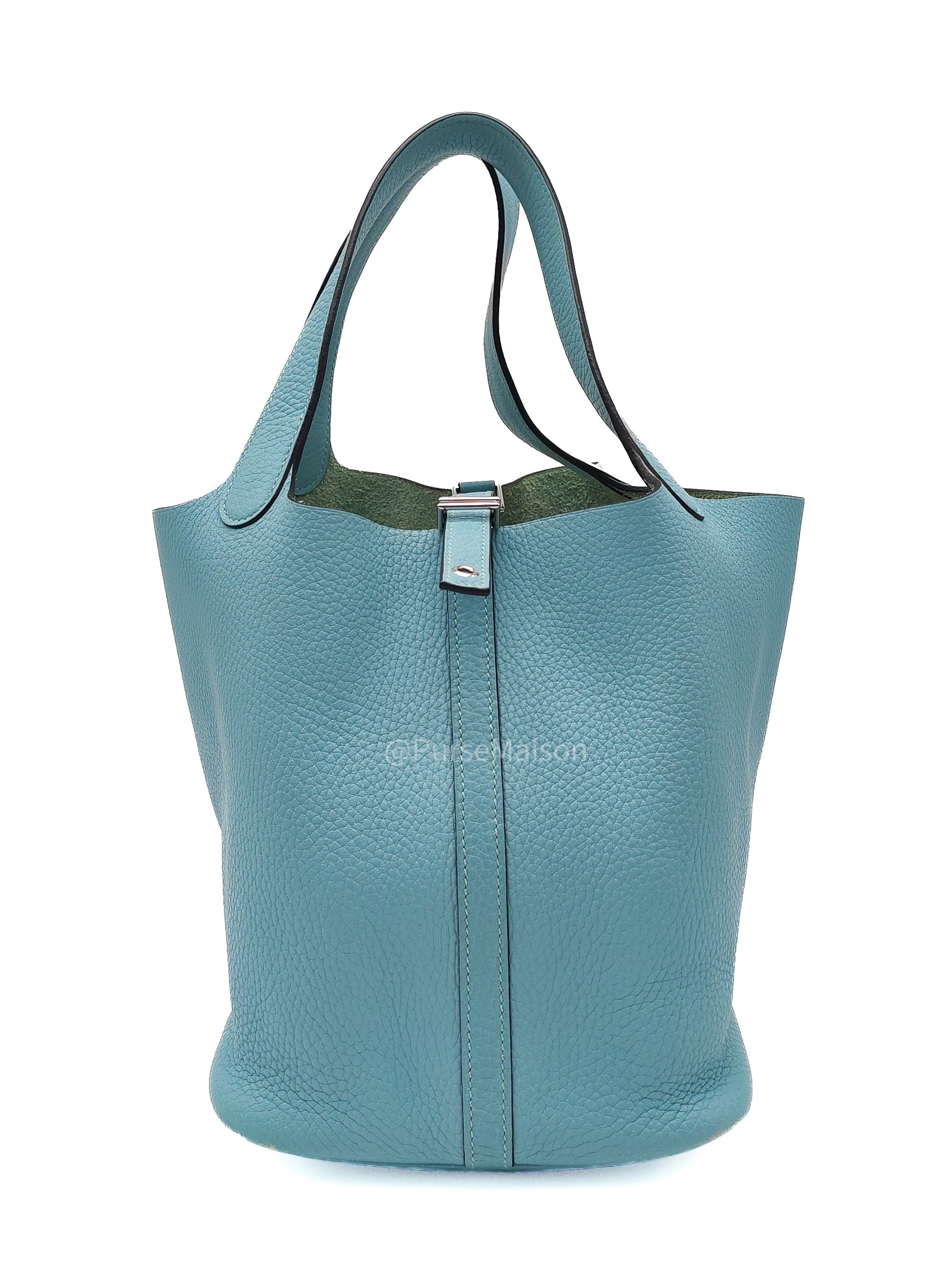 Hermes Picotin 22 Blue Atoll Taurillon Clemence Leather and Palladium Hardware Stamp A (2017) | Purse Maison Luxury Bags Shop