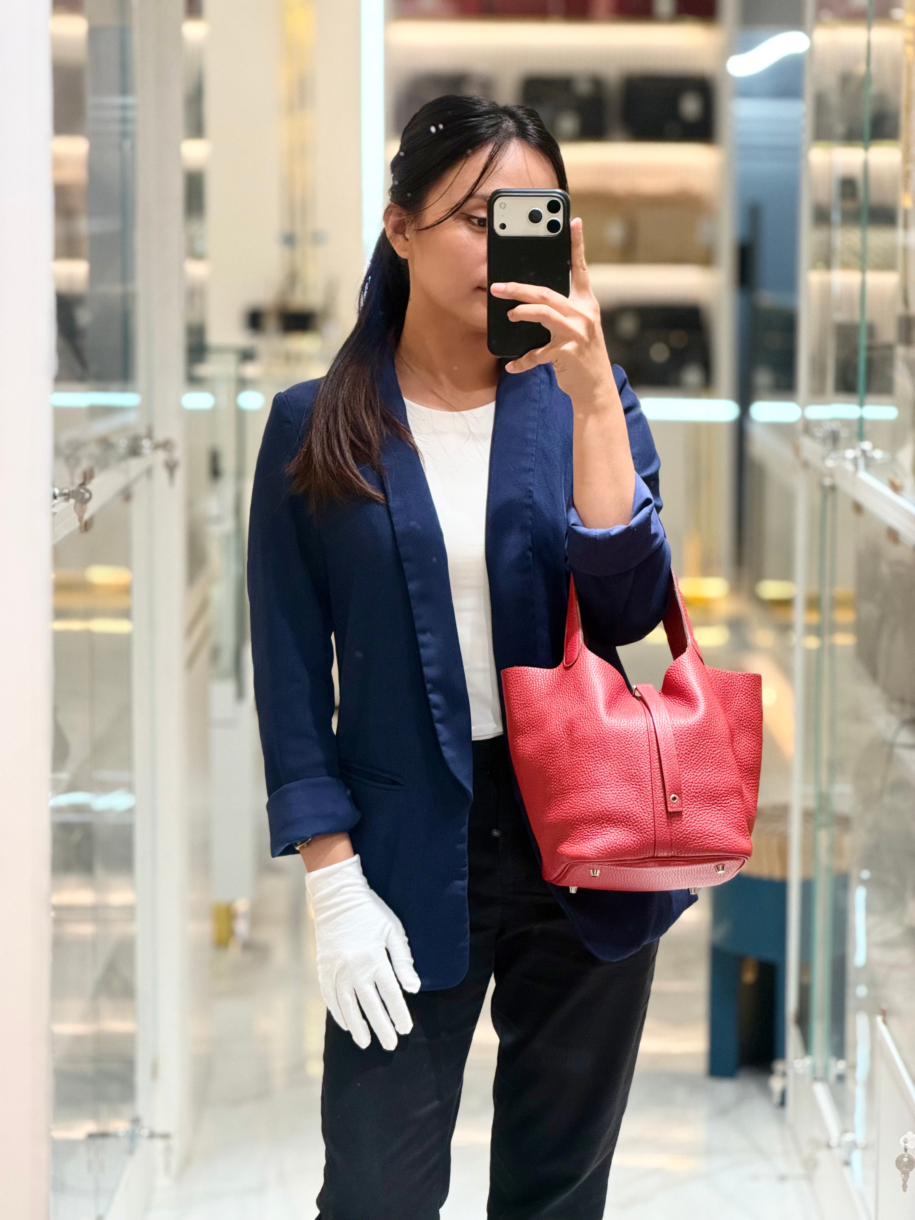 Hermes Picotin Lock 22 in Rouge Casaque Clemence Leather Palladium Hardware Stamp X (2016) | Purse Maison Luxury Bags Shop