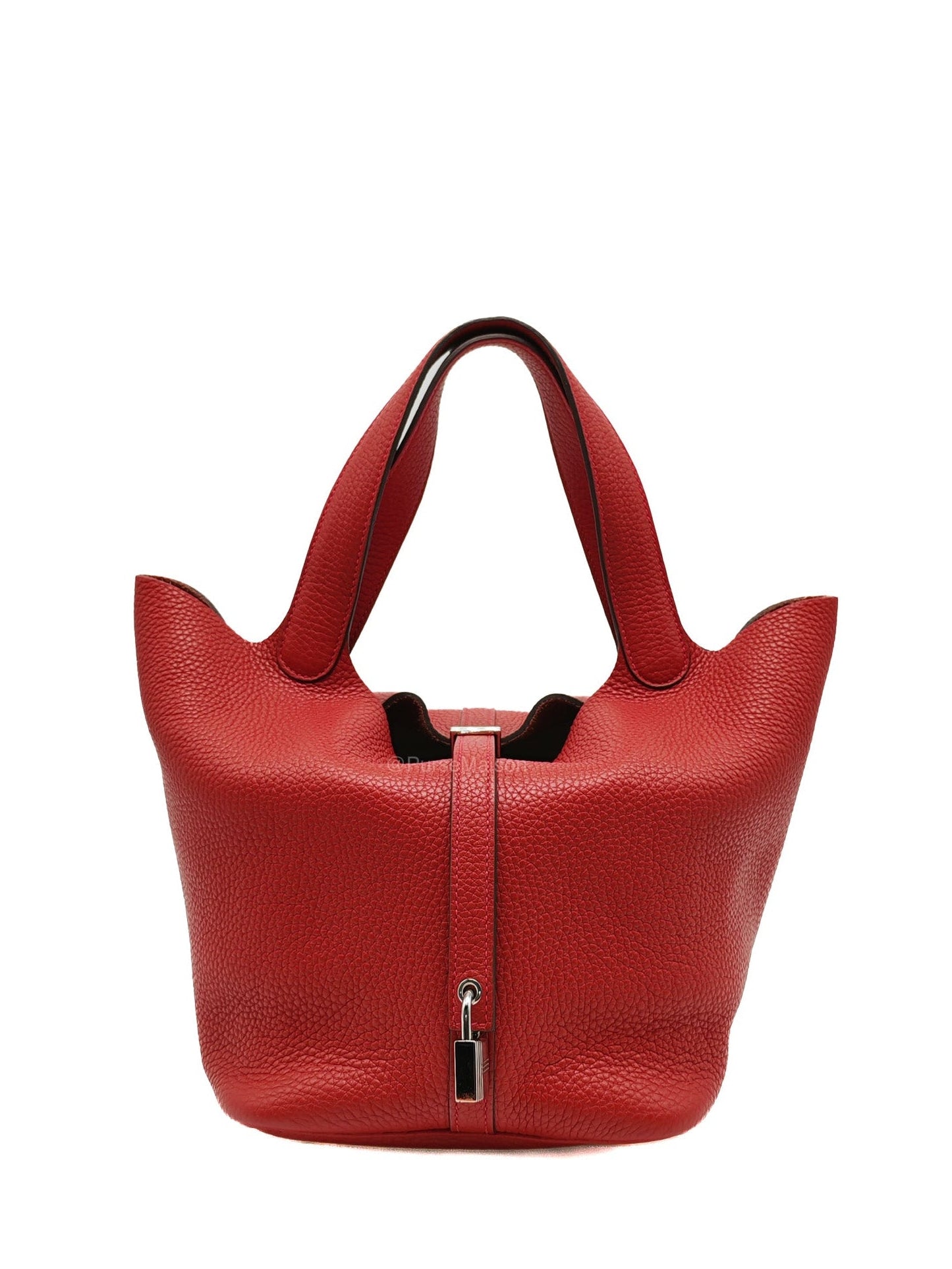 Hermes Picotin Lock 22 in Rouge Casaque Clemence Leather Palladium Hardware Stamp X (2016) | Purse Maison Luxury Bags Shop