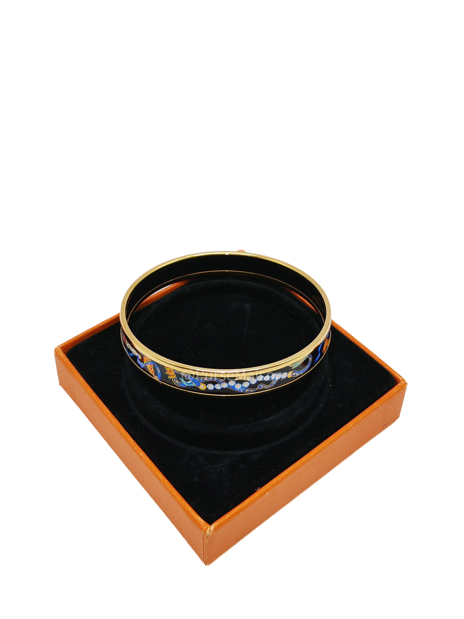Hermes Plated Narrow Folded Fans and Ribbon Enamel Bangle (Size 7.0cm) | Purse Maison Luxury Bags Shop