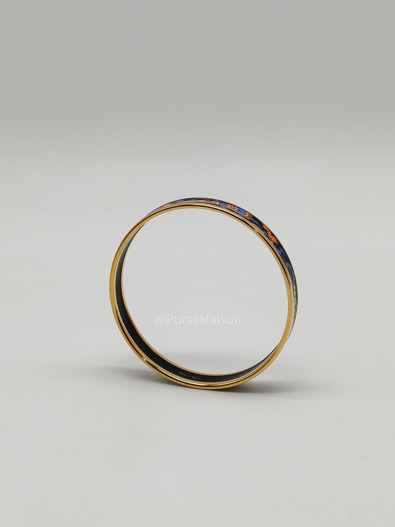 Hermes Plated Narrow Folded Fans and Ribbon Enamel Bangle (Size 7.0cm) | Purse Maison Luxury Bags Shop