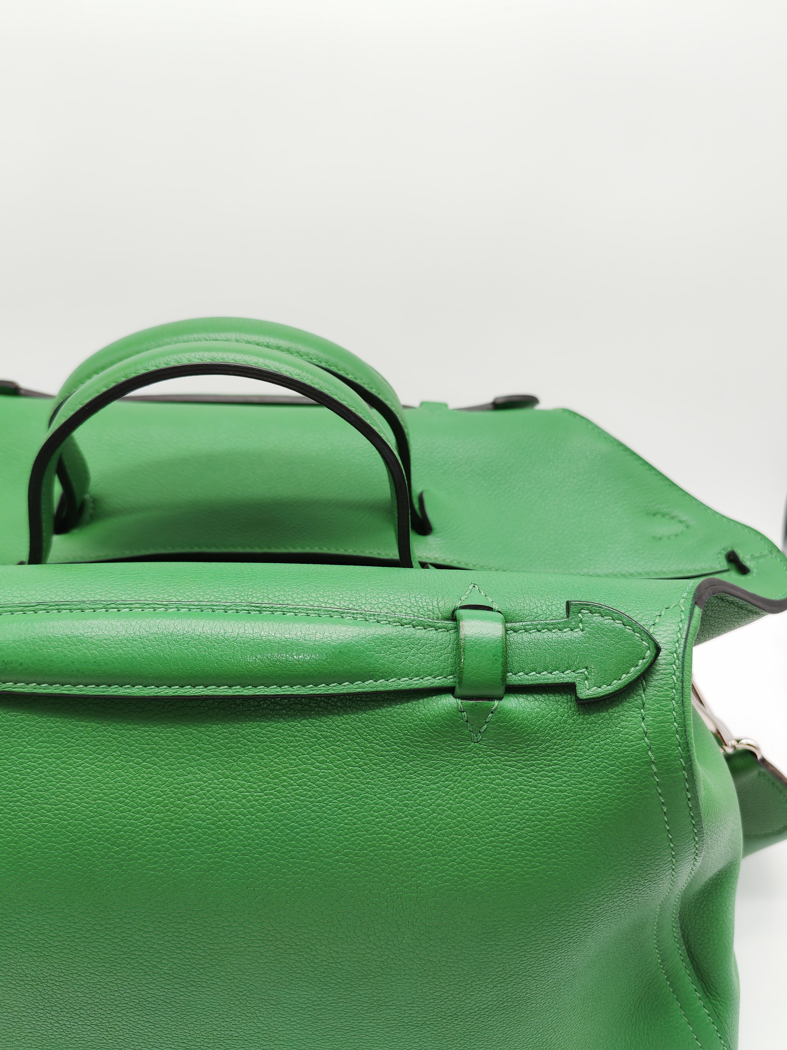 HERMÈS Sac Oxer Top Handle Bag Lager in Bambou Evercolor Leather Palladium Hardware Stamp T(2015) | Purse Maison Luxury Bags Shop