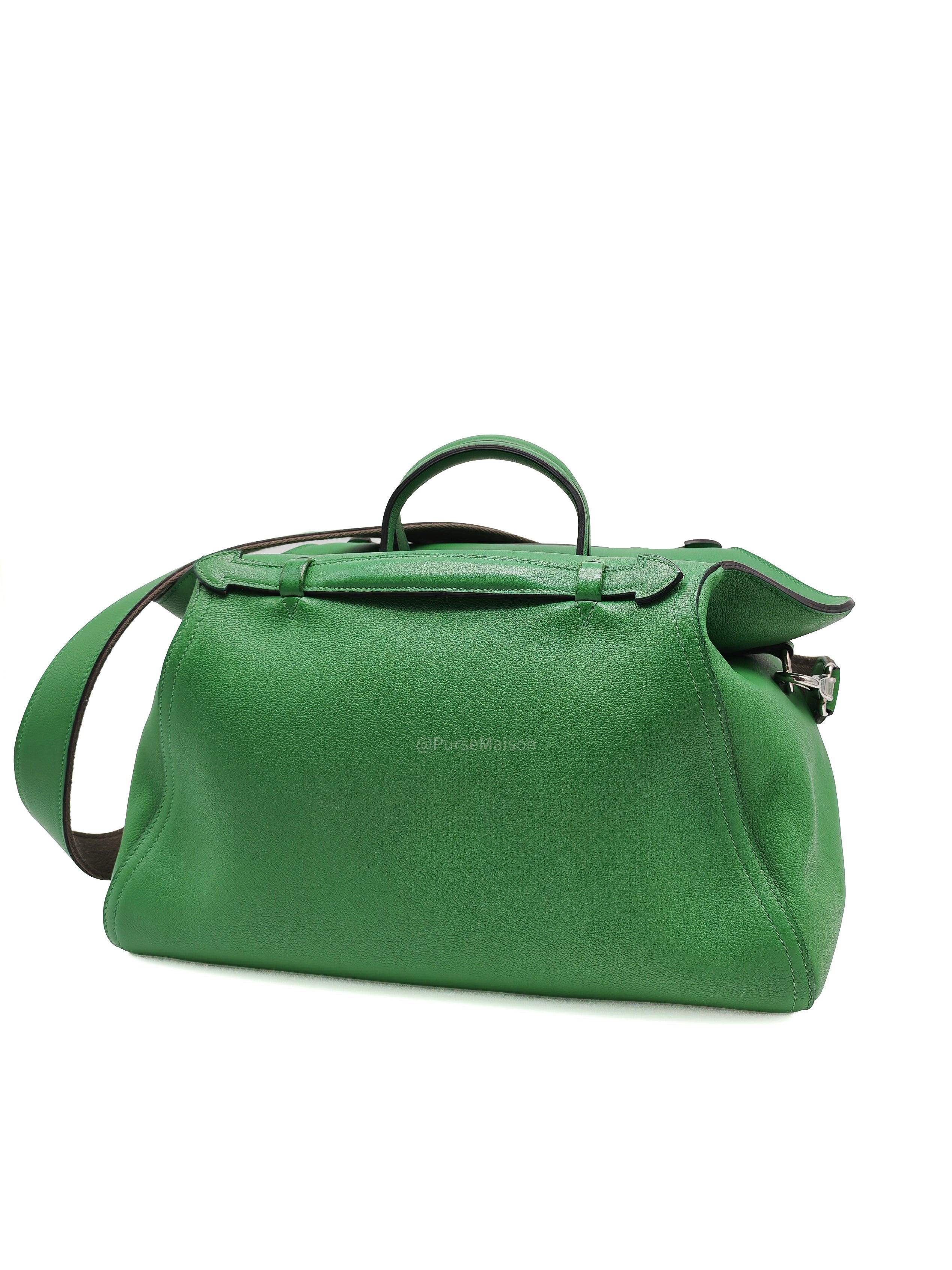 HERMÈS Sac Oxer Top Handle Bag Lager in Bambou Evercolor Leather Palladium Hardware Stamp T(2015) | Purse Maison Luxury Bags Shop