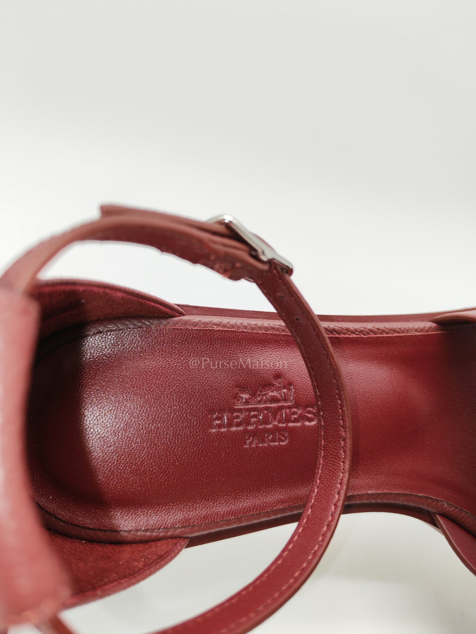 Hermes Santorini Sandals in Rouge Epsom Leather Size 37EU (23.5cm) | Purse Maison Luxury Bags Shop