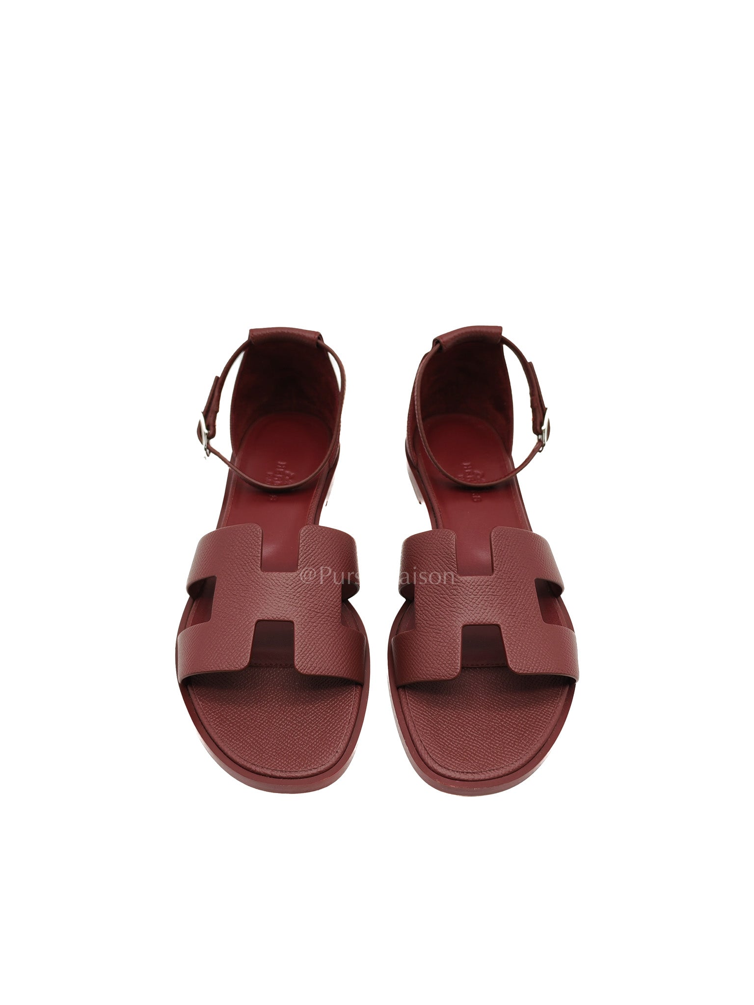 Hermes Santorini Sandals in Rouge Epsom Leather Size 37EU (23.5cm) | Purse Maison Luxury Bags Shop