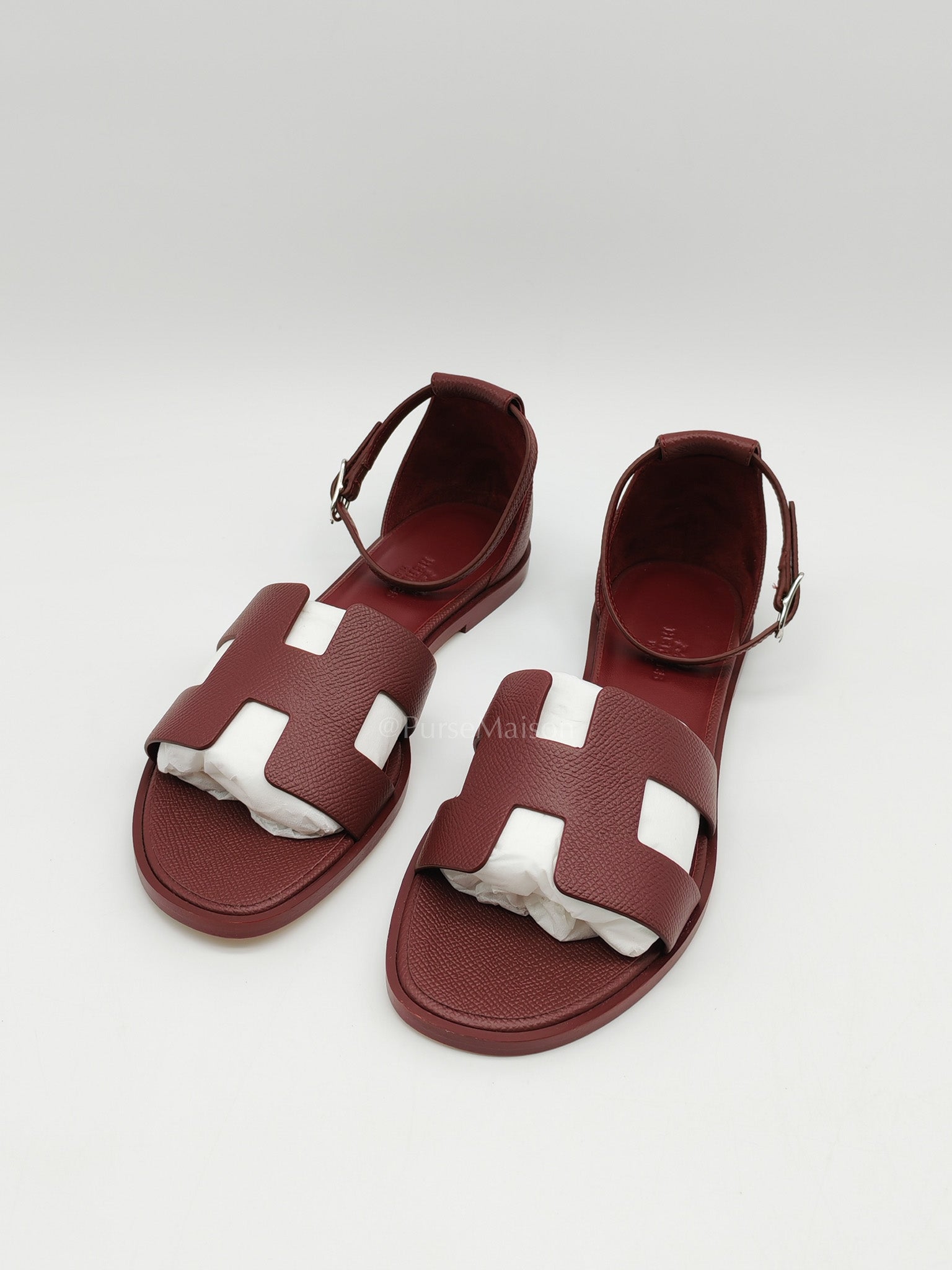 Hermes Santorini Sandals in Rouge Epsom Leather Size 37EU (23.5cm) | Purse Maison Luxury Bags Shop