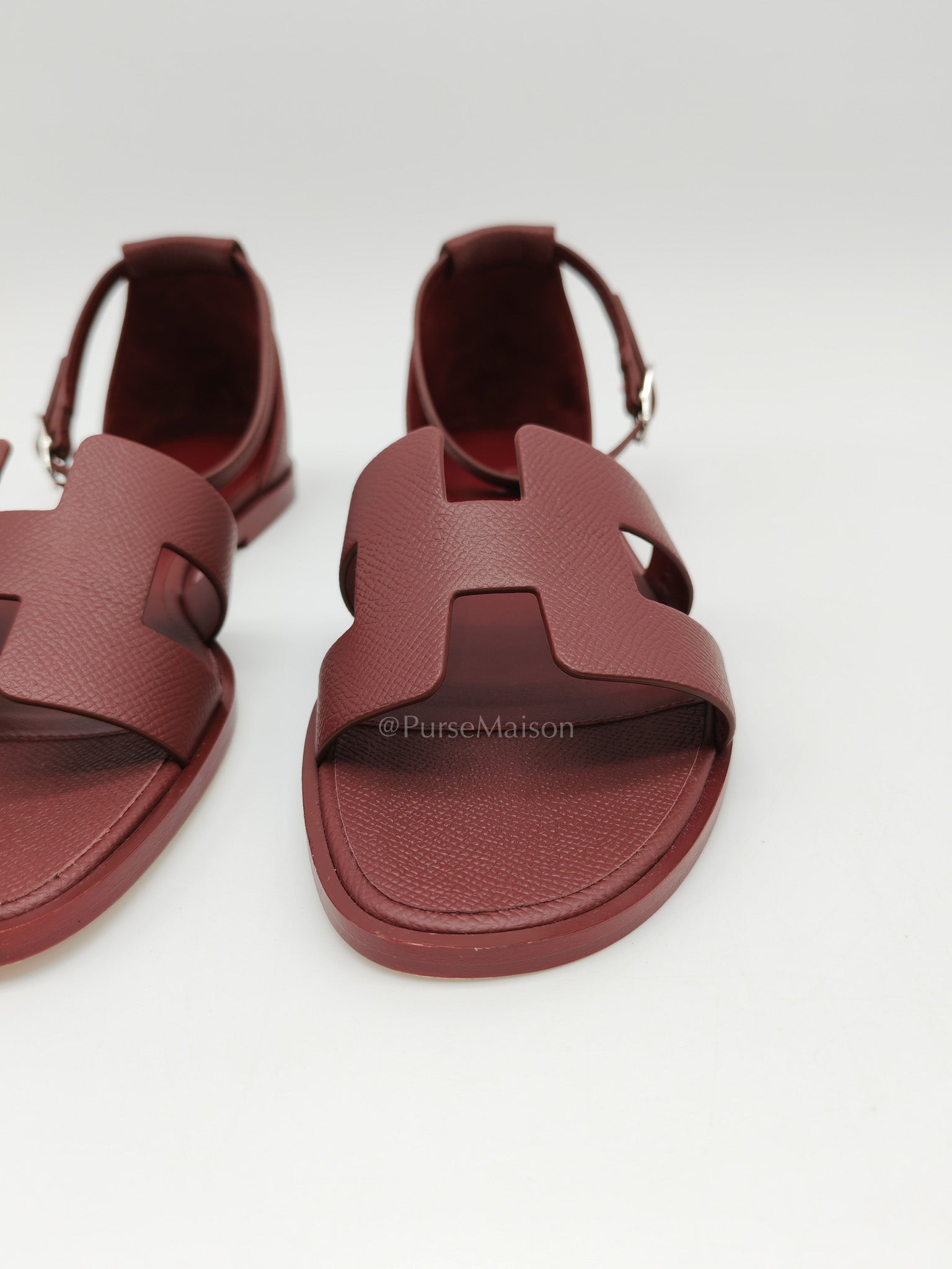 Hermes Santorini Sandals in Rouge Epsom Leather Size 37EU (23.5cm) | Purse Maison Luxury Bags Shop