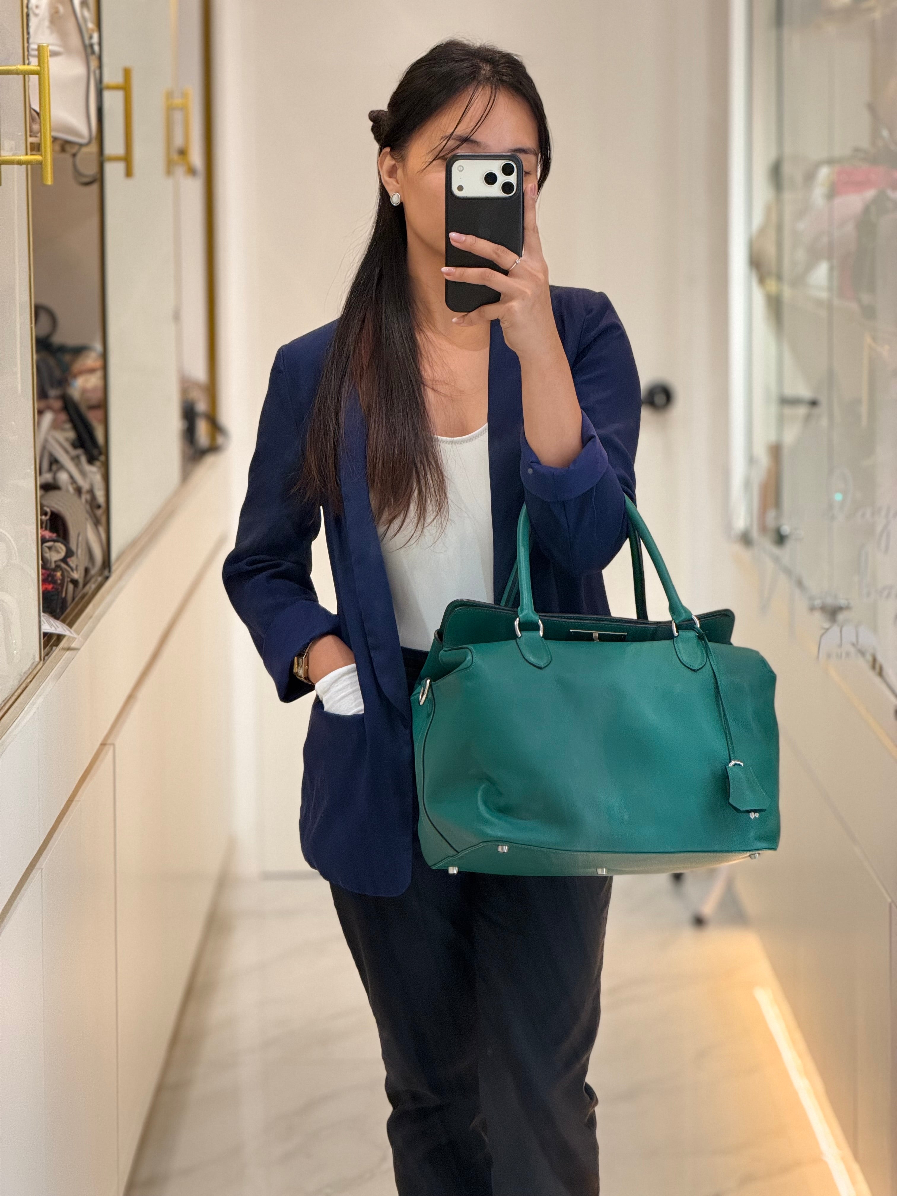 Toolbox 33 in Malachite Evercolor Leather Palladium Hardware | Purse Maison Luxury Bags Shop