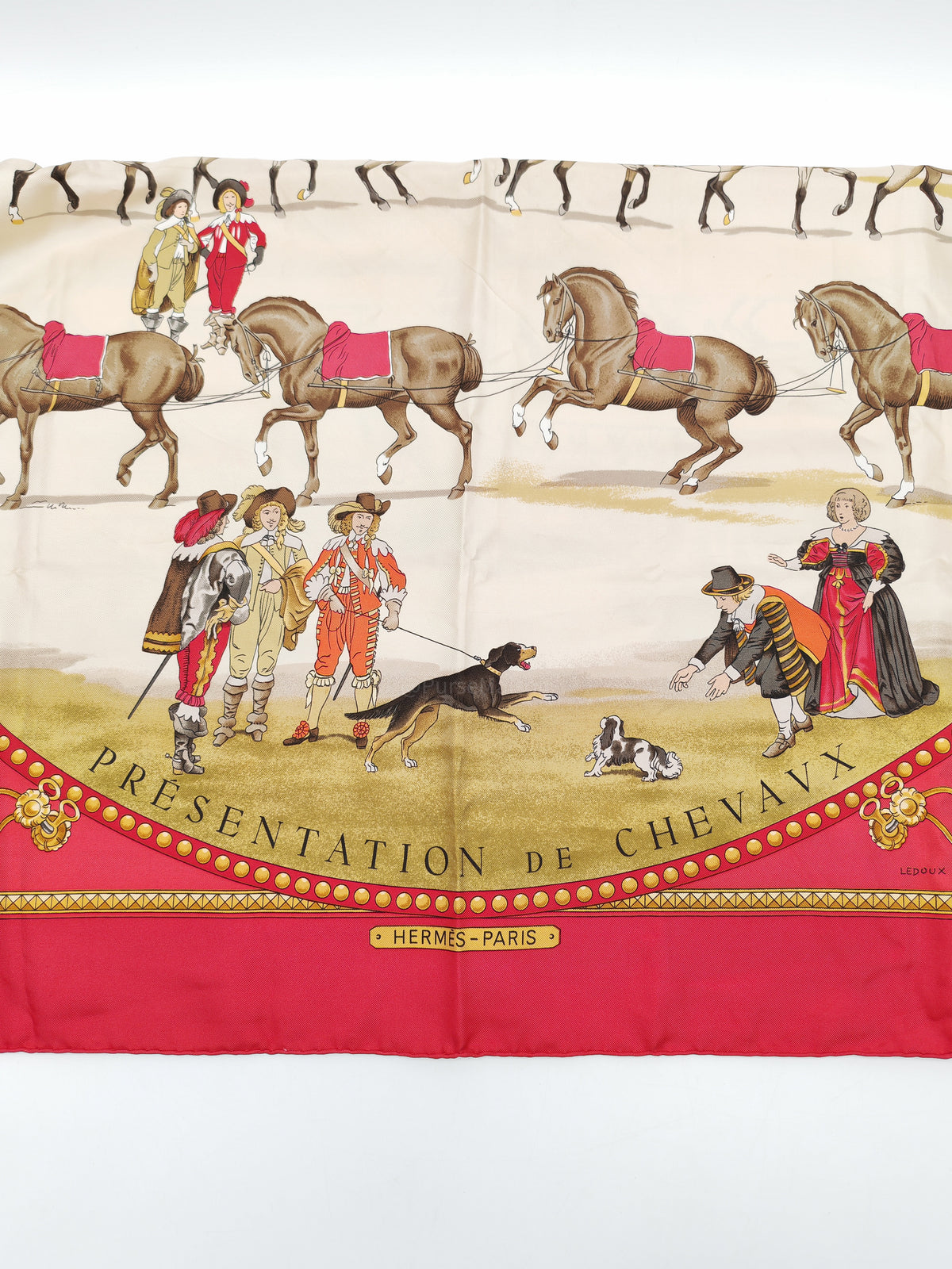 Hermes Vintage Carre 90 Silk Scarf in Presentation de Chevaux and Grand Apparat Design | Purse Maison Luxury Bags Shop